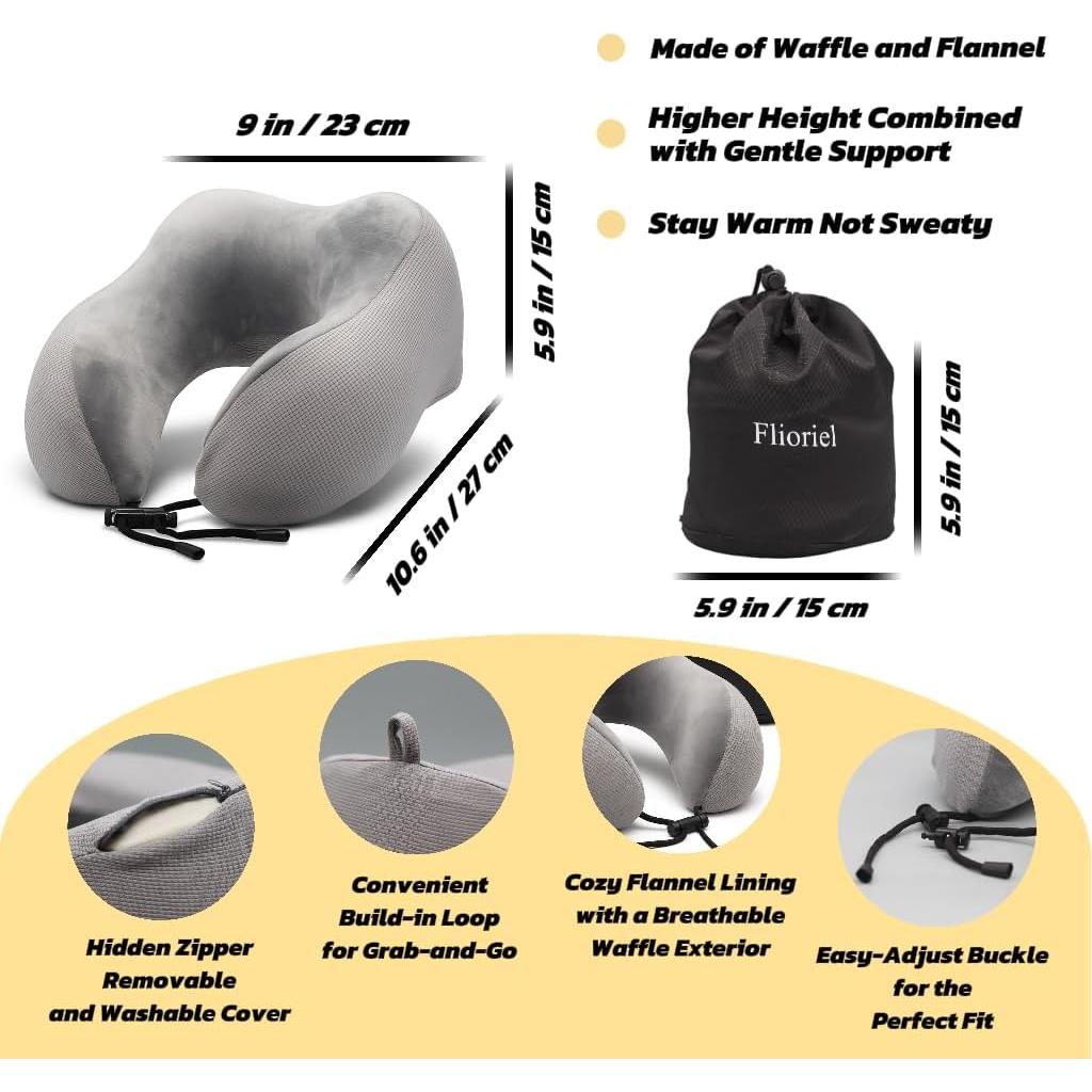 Almohada de Viaje Flioriel Espuma de Memoria Cuello U Gris Claro