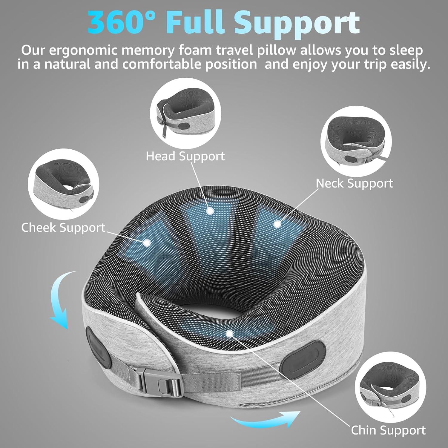 Almohada de Viaje Ergonómica Gikezed Gris-1 Espuma con Memoria