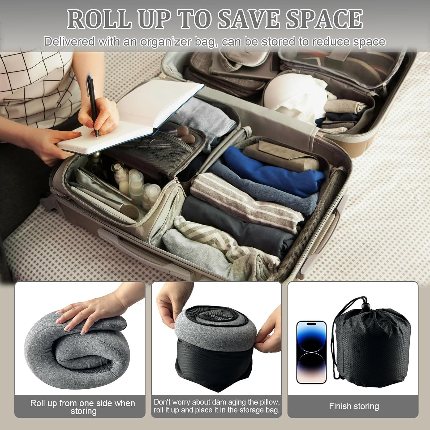 Almohada de Cuello LZKEWUQO Gris Espuma Memoria 38x38 cm