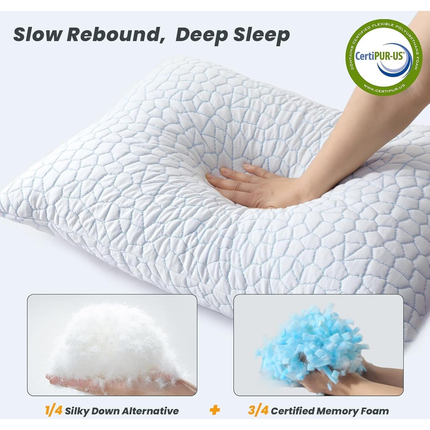 Juego de Almohadas MUXHOMO Espuma Viscoelástica Queen 4 Unidades