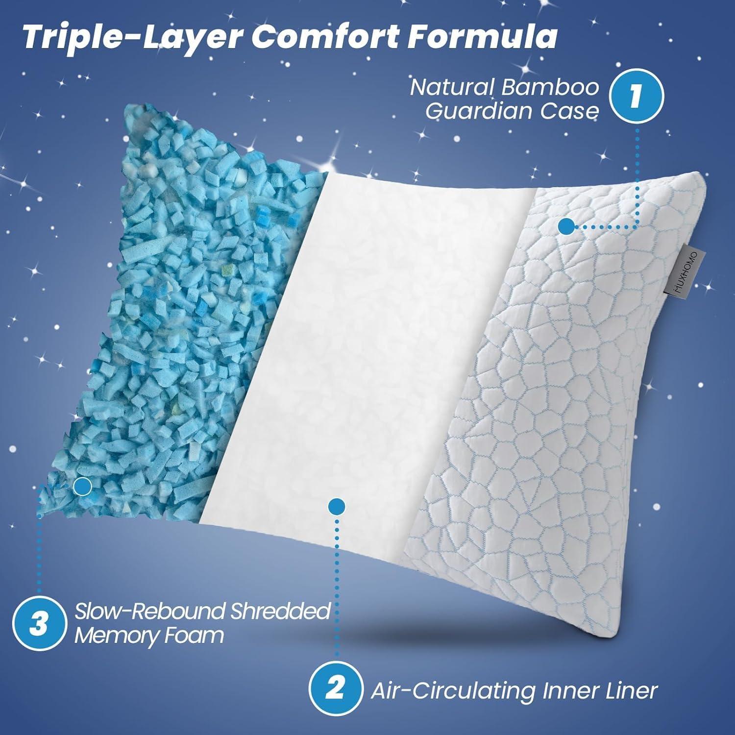 Juego de Almohadas MUXHOMO Espuma Viscoelástica Queen 4 Unidades