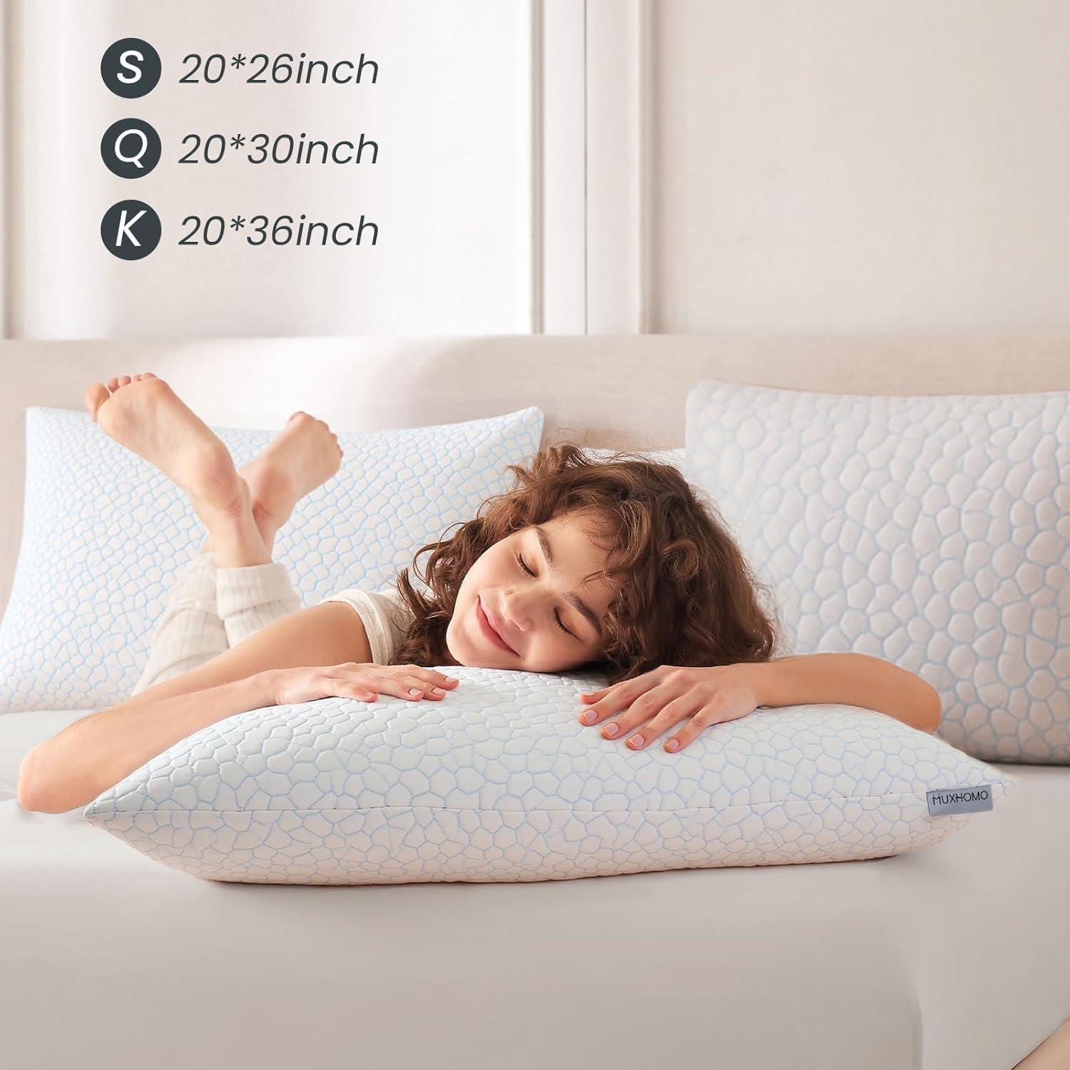 Juego de Almohadas MUXHOMO Espuma Viscoelástica Queen 4 Unidades