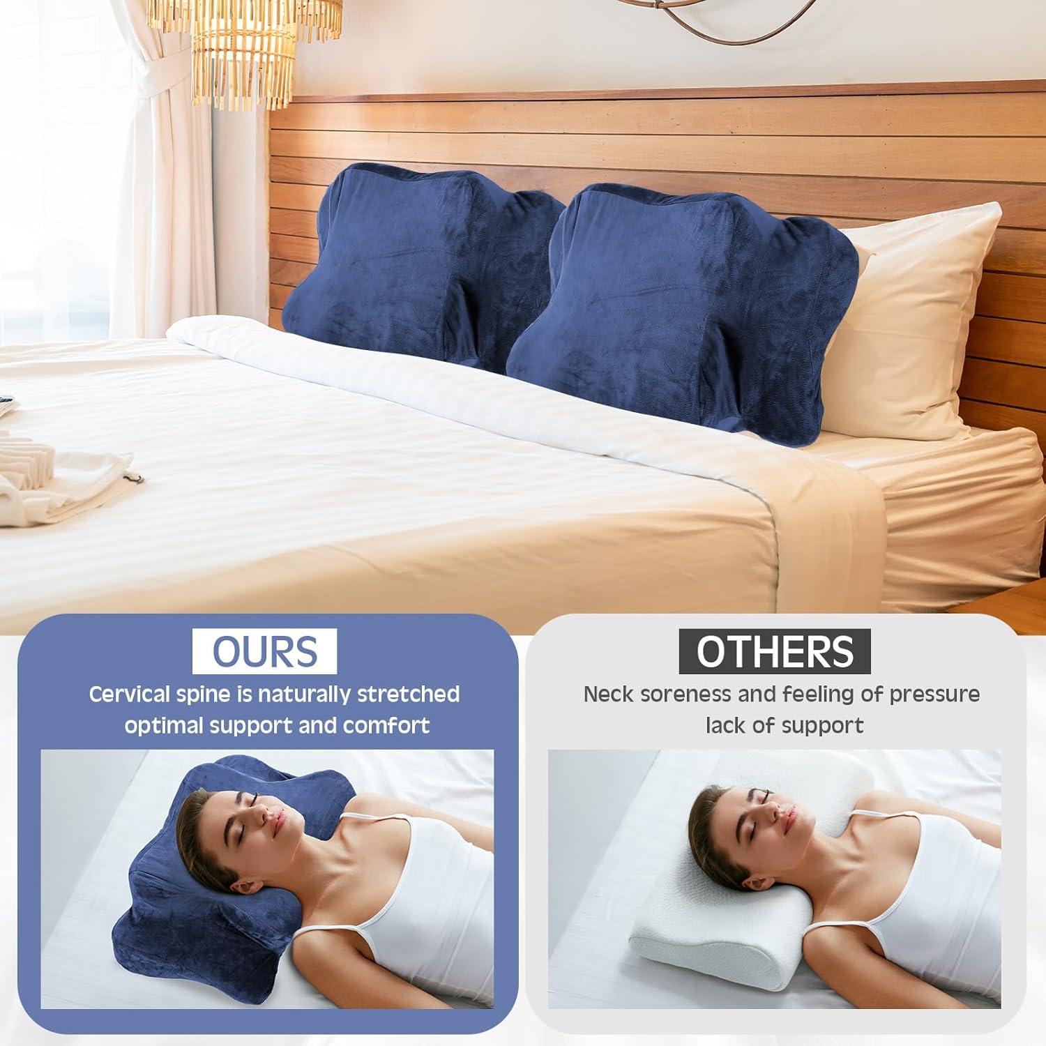 Funda de Almohada Cervical Hahafelt Terciopelo Queen Azul Marino