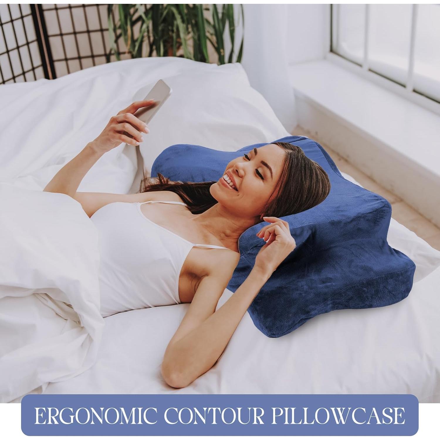 Funda de Almohada Cervical Hahafelt Terciopelo Queen Azul Marino