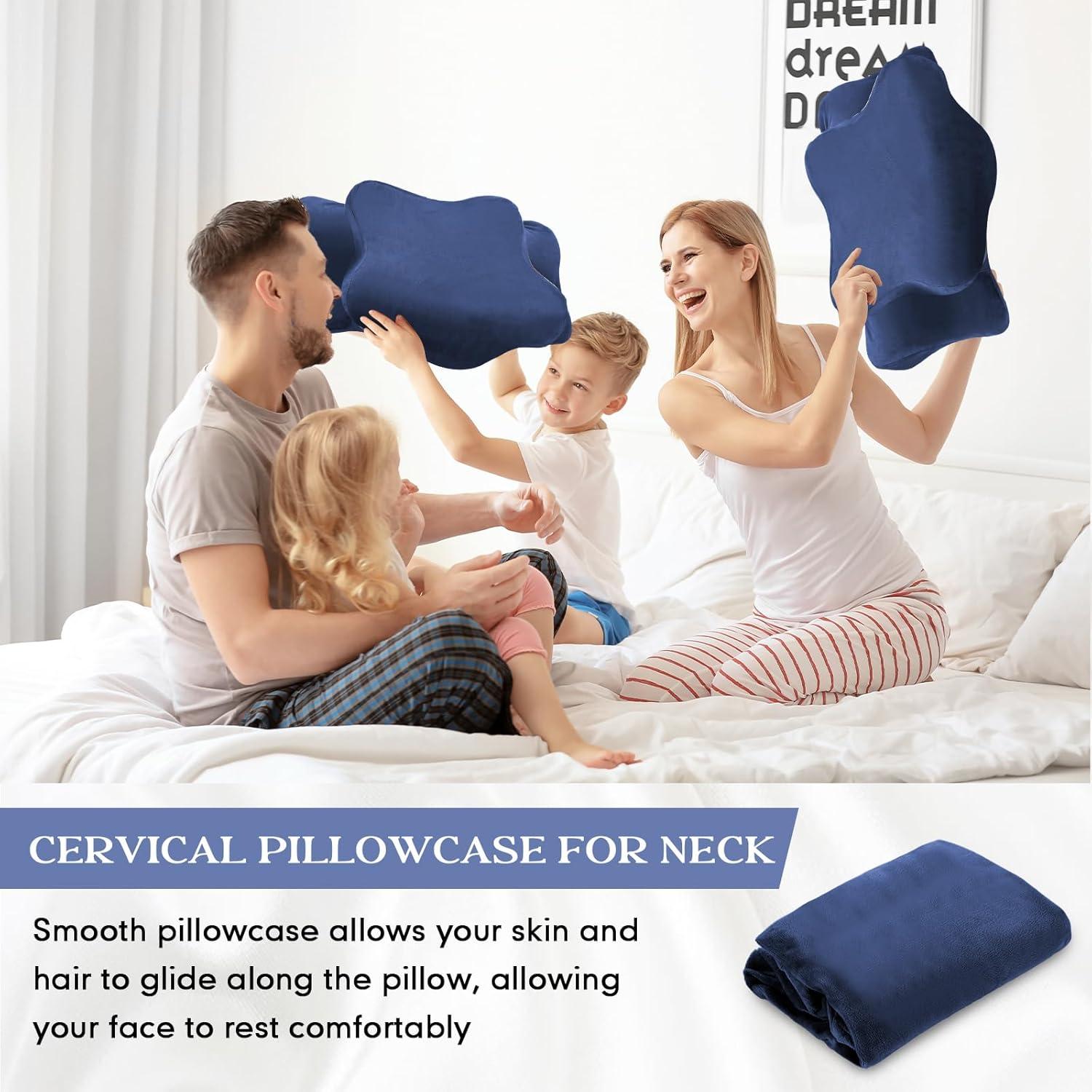 Funda de Almohada Cervical Hahafelt Terciopelo Queen Azul Marino