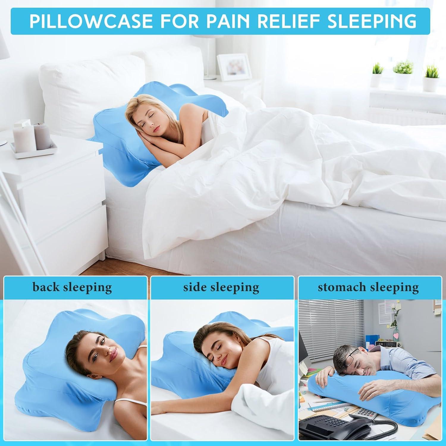 Funda de Almohada Ergonómica Hahafelt Queen Azul Satén Fresco