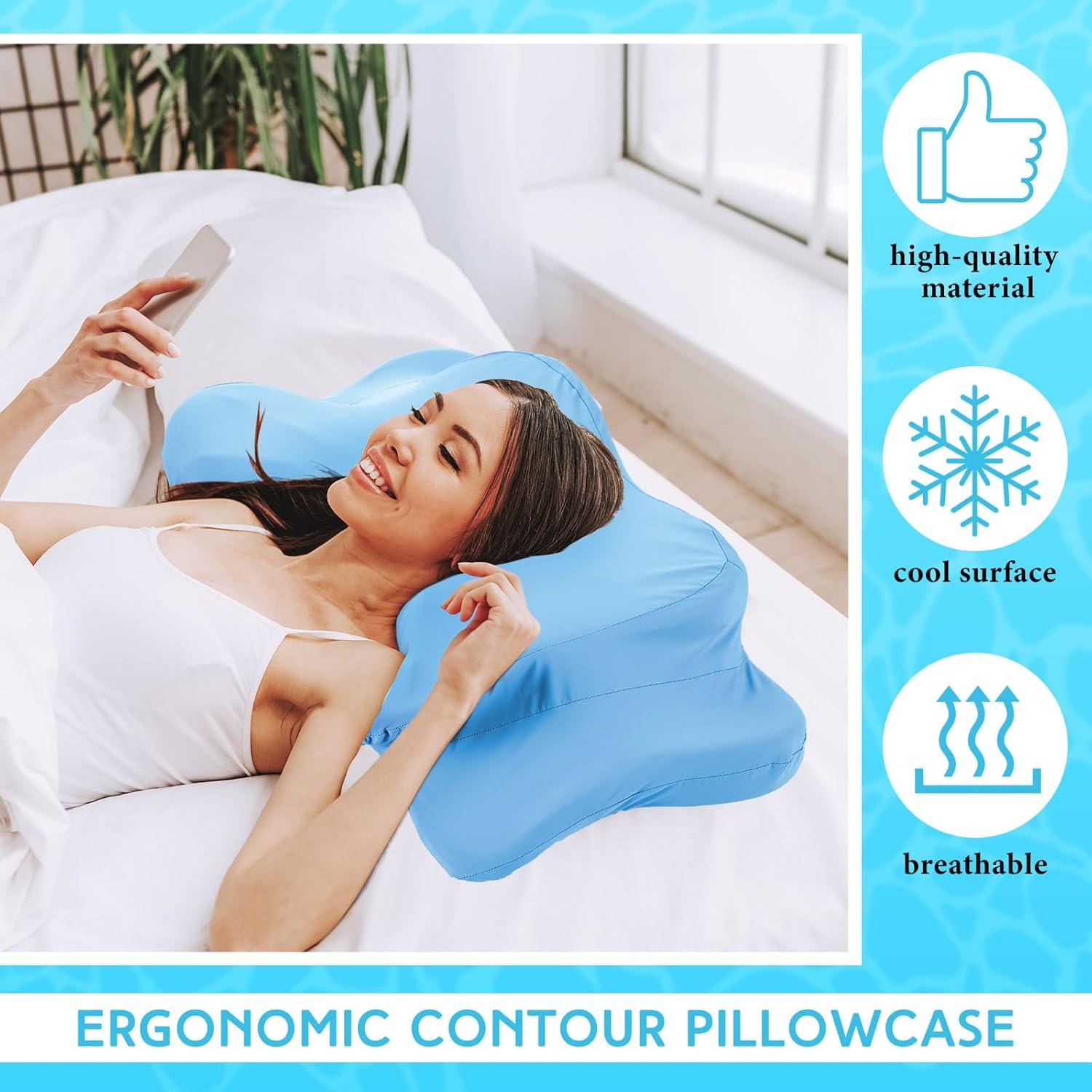 Funda de Almohada Ergonómica Hahafelt Queen Azul Satén Fresco