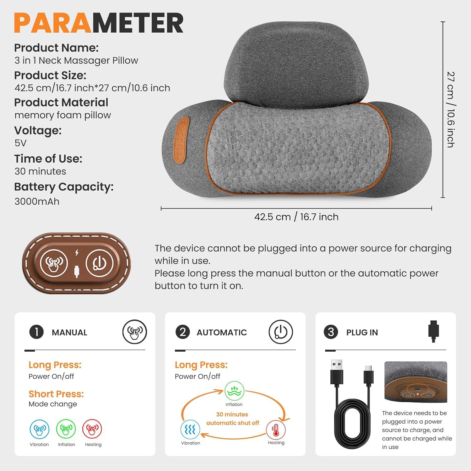 Almohada Masajeador de Cuello CARINIFY 3-en-1 con Calefacción