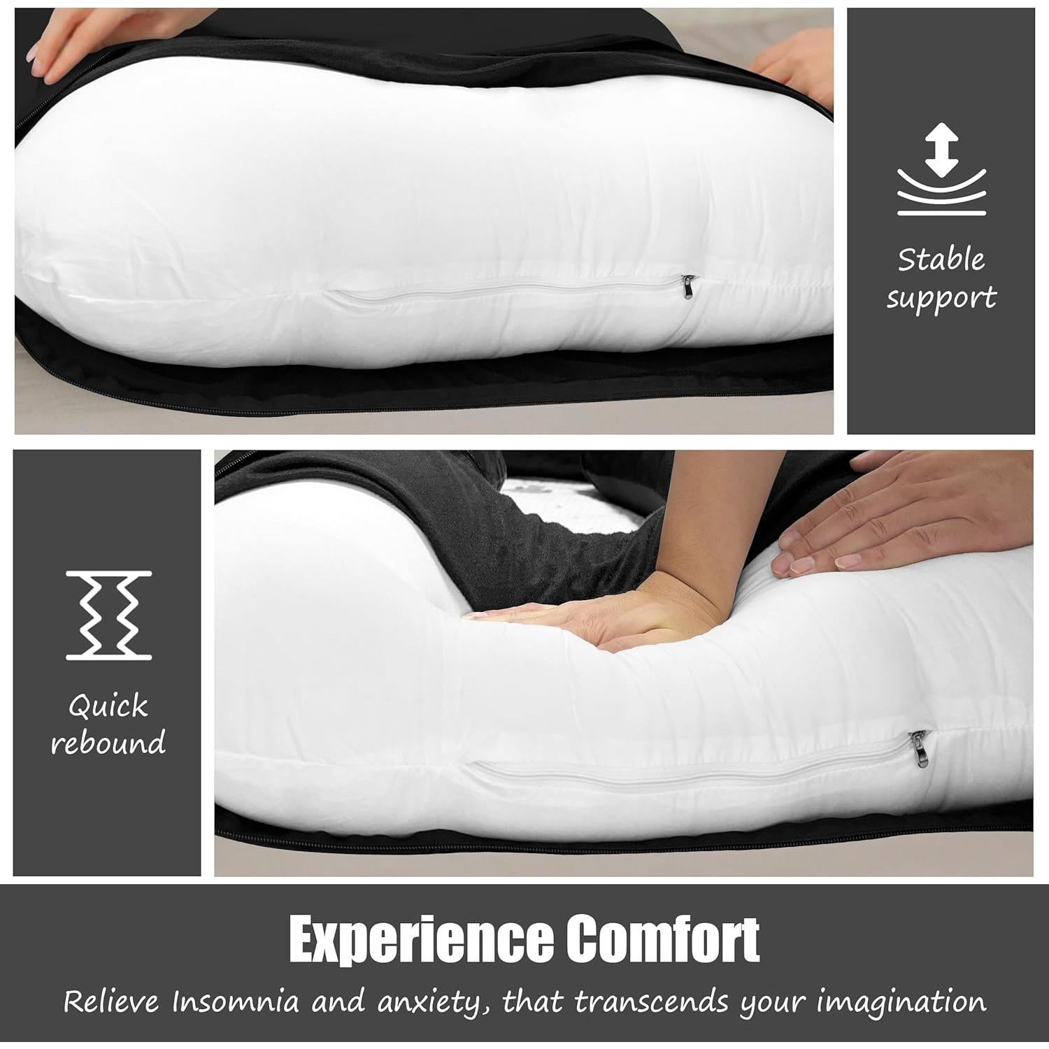 Almohada de Maternidad HIPHOP PANDA 145 cm Negra - Soporte Cuerpo Completo