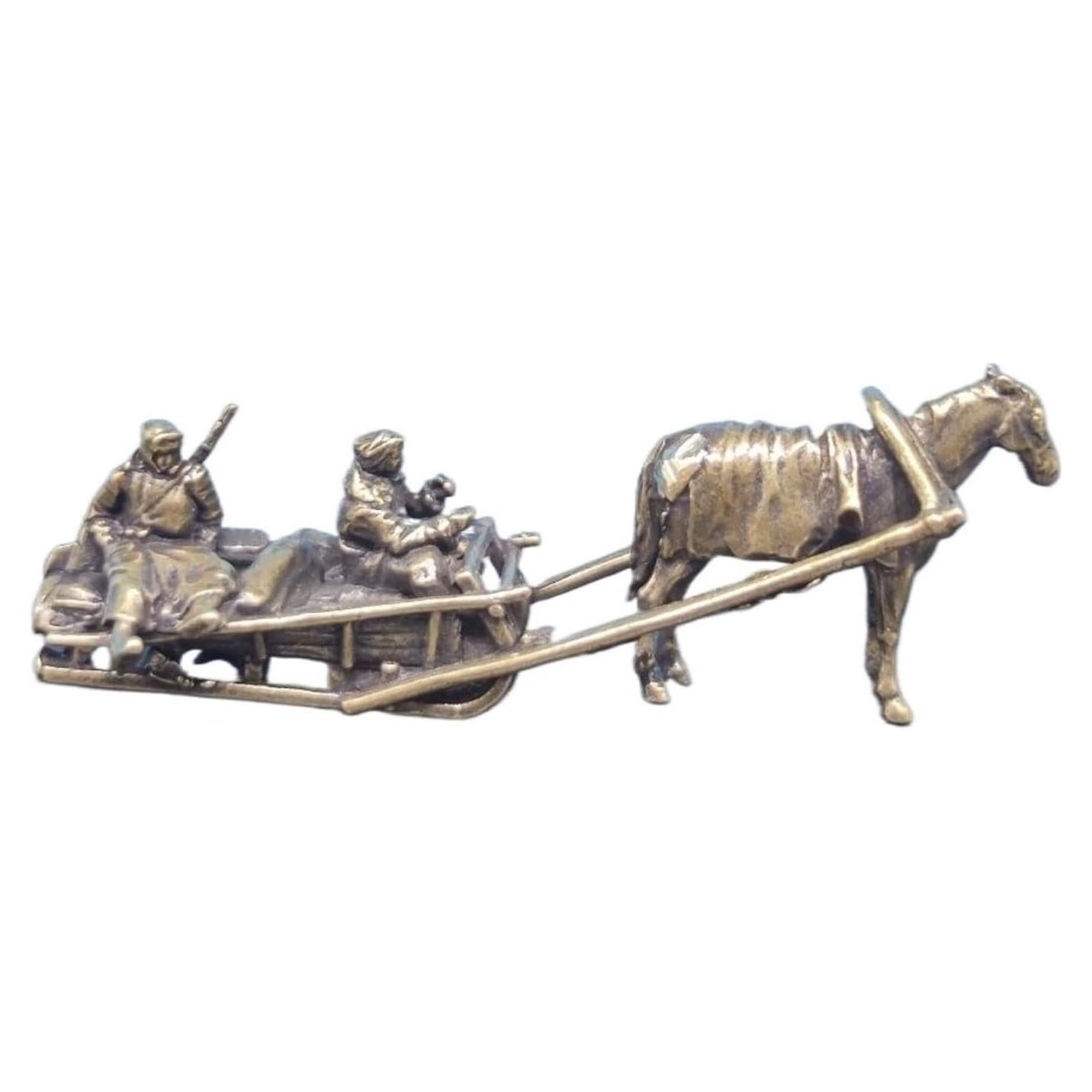 Estatua Miniatura Soldado Caballería Alemana Trineo Latón 61x20mm