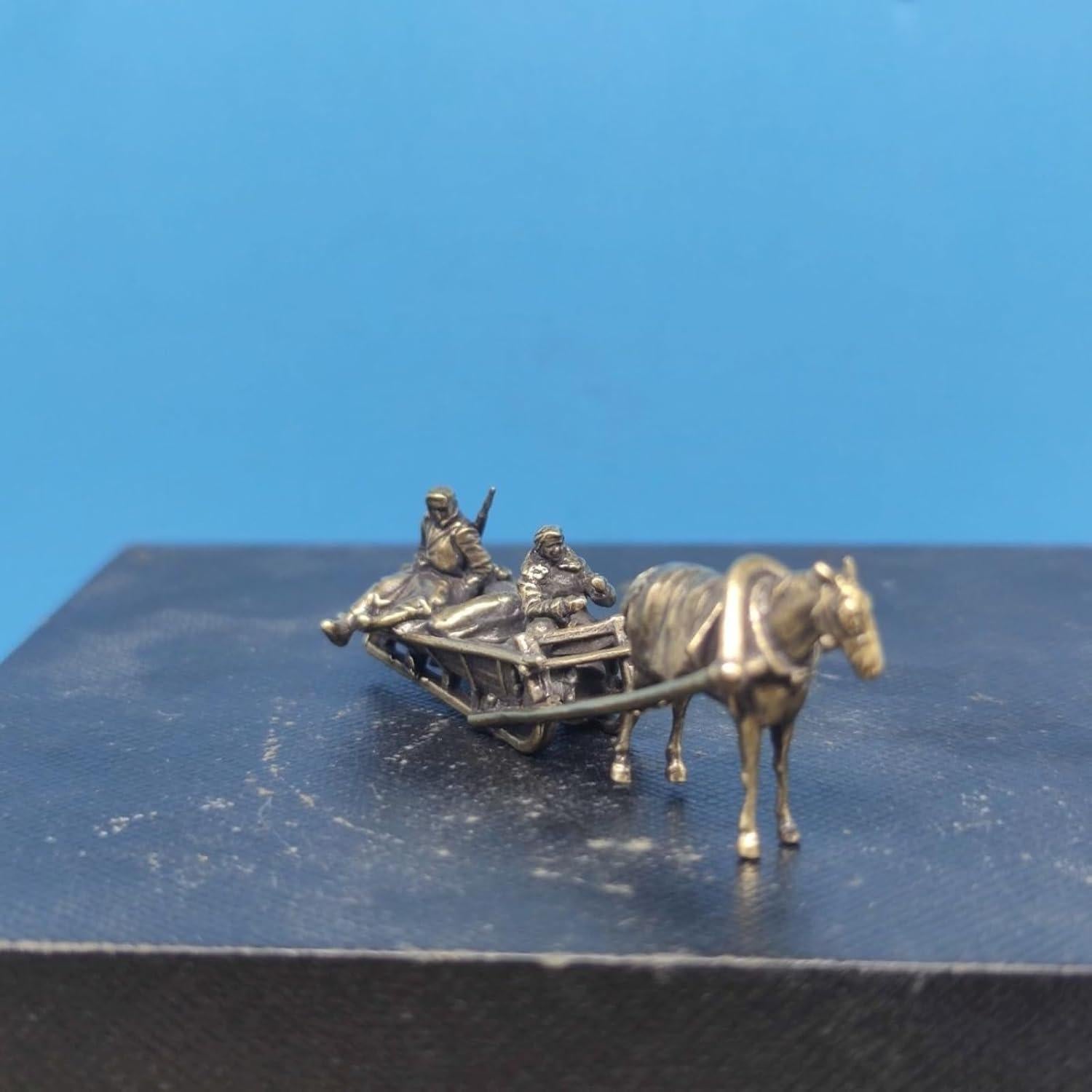 Estatua Miniatura Soldado Caballería Alemana Trineo Latón 61x20mm