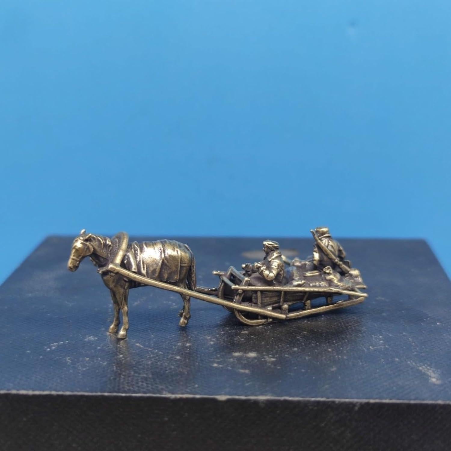 Estatua Miniatura Soldado Caballería Alemana Trineo Latón 61x20mm