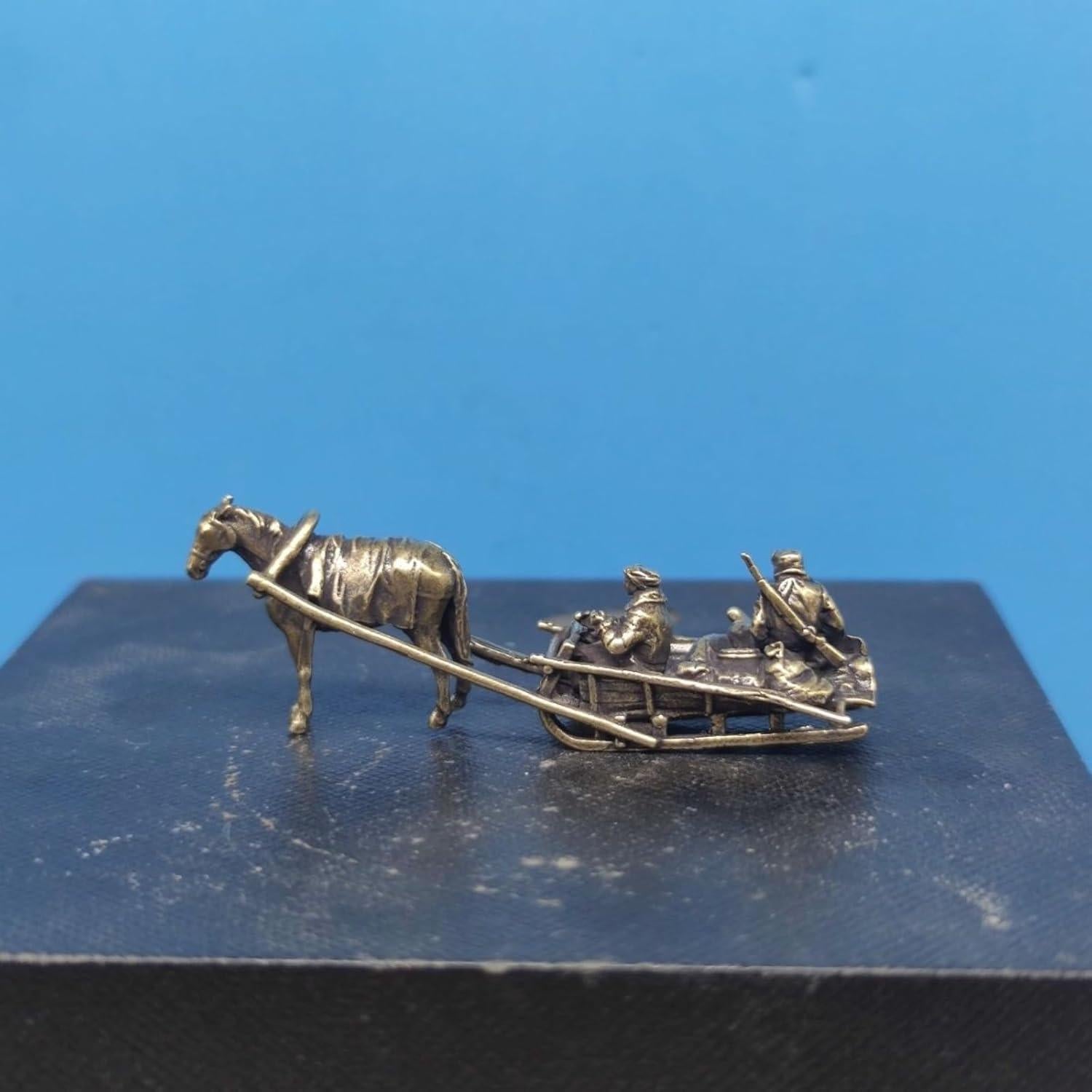 Estatua Miniatura Soldado Caballería Alemana Trineo Latón 61x20mm