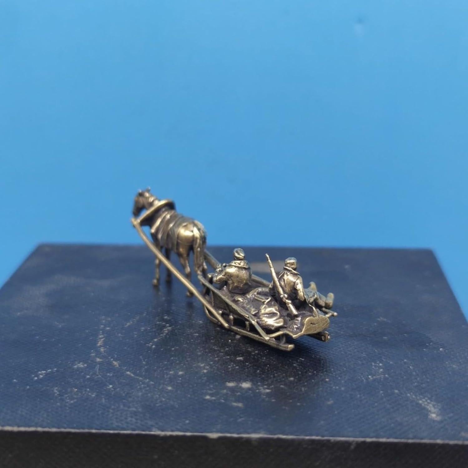 Estatua Miniatura Soldado Caballería Alemana Trineo Latón 61x20mm