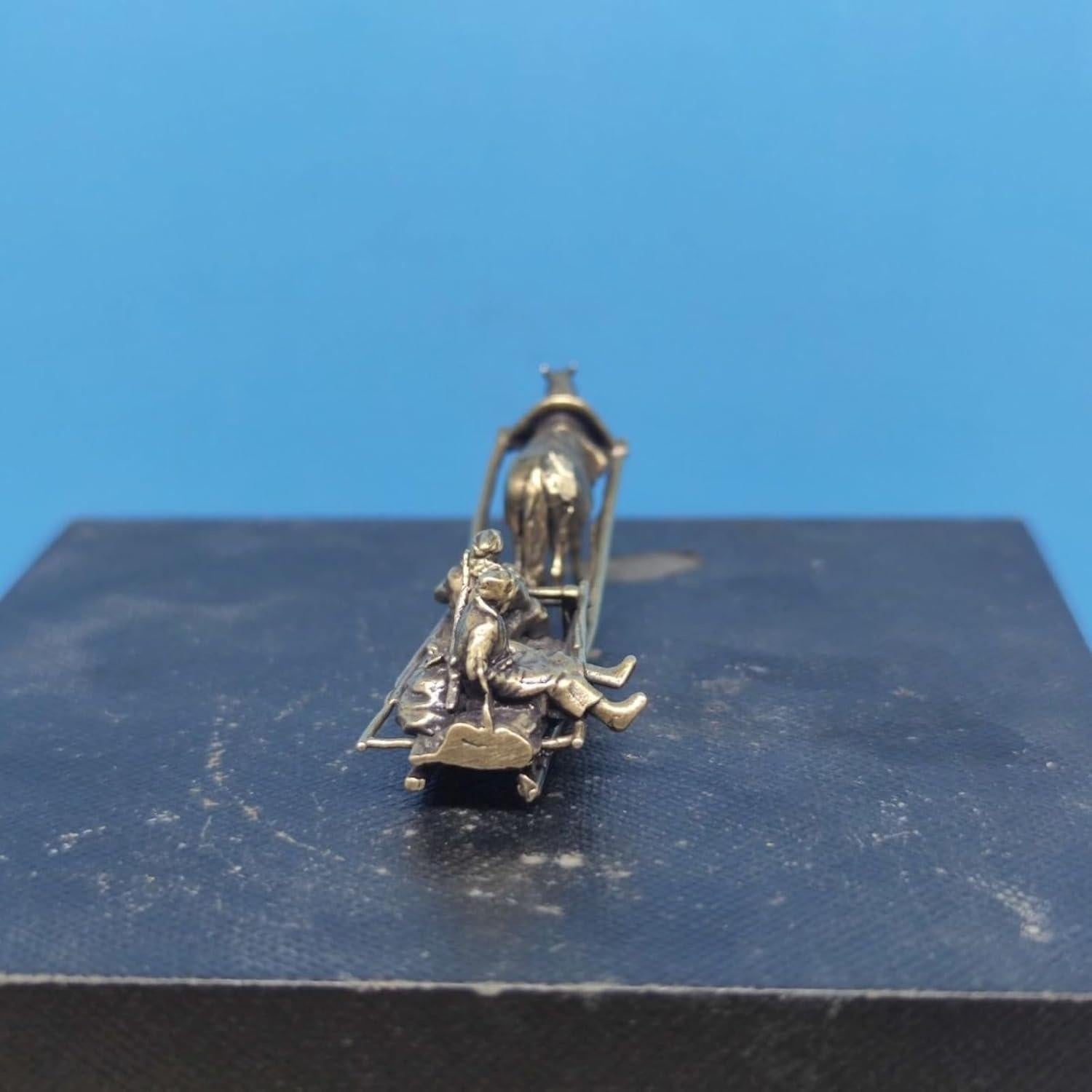 Estatua Miniatura Soldado Caballería Alemana Trineo Latón 61x20mm