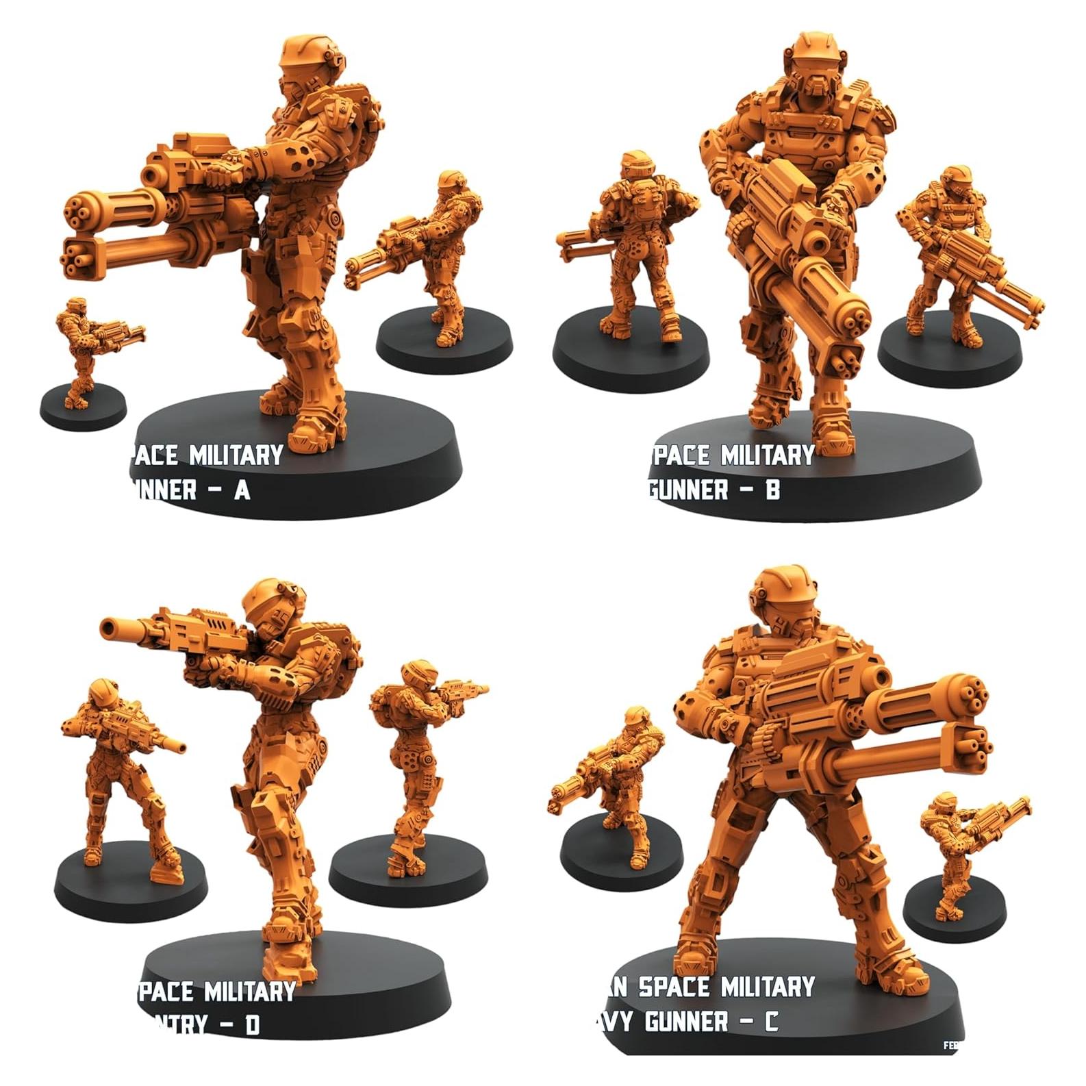 Miniaturas TYL Espacial Humano Pesado Sin Pintar 32mm - Combo de 4