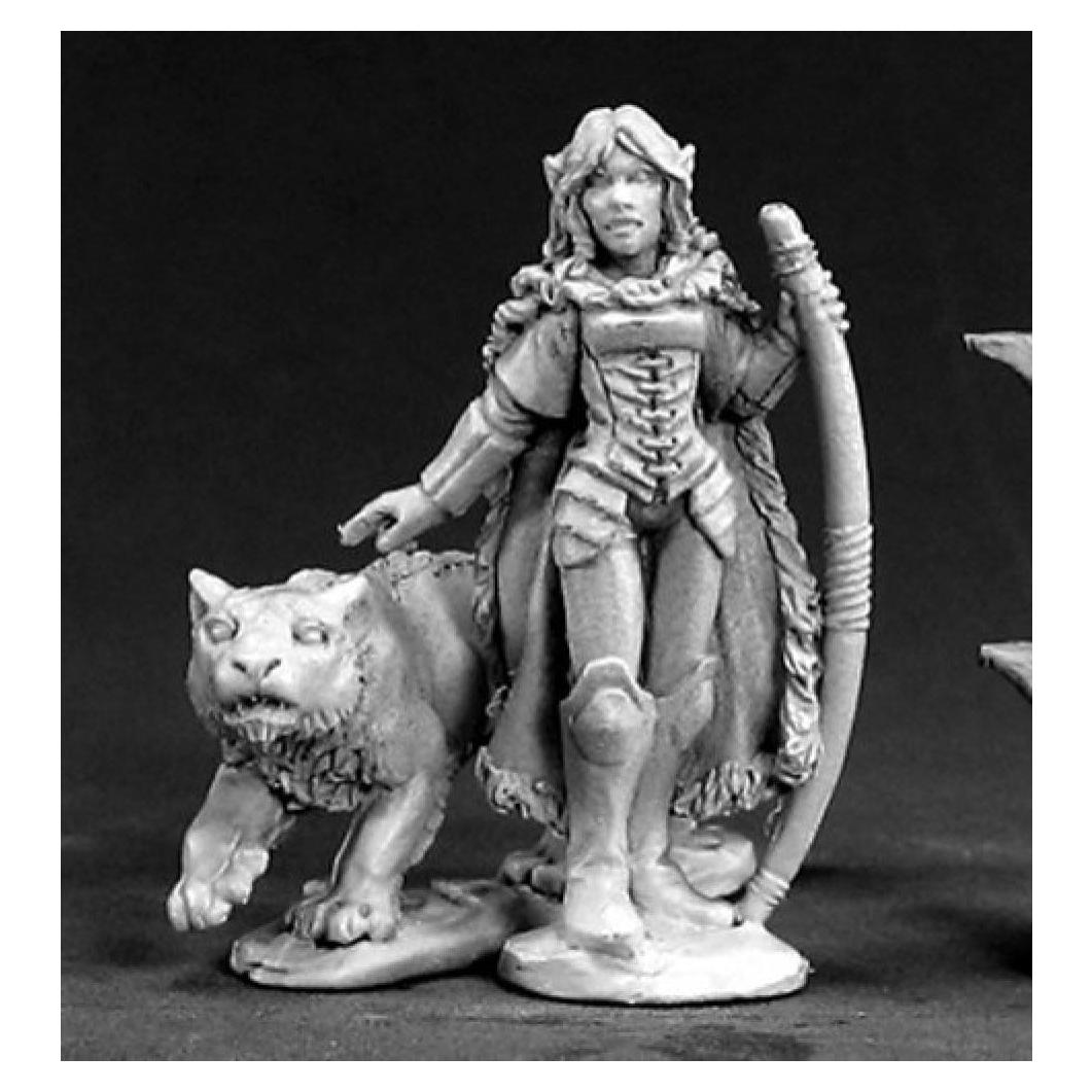 Miniatura de Metal Elfo Ranger y Pantera Reaper 8.09cm