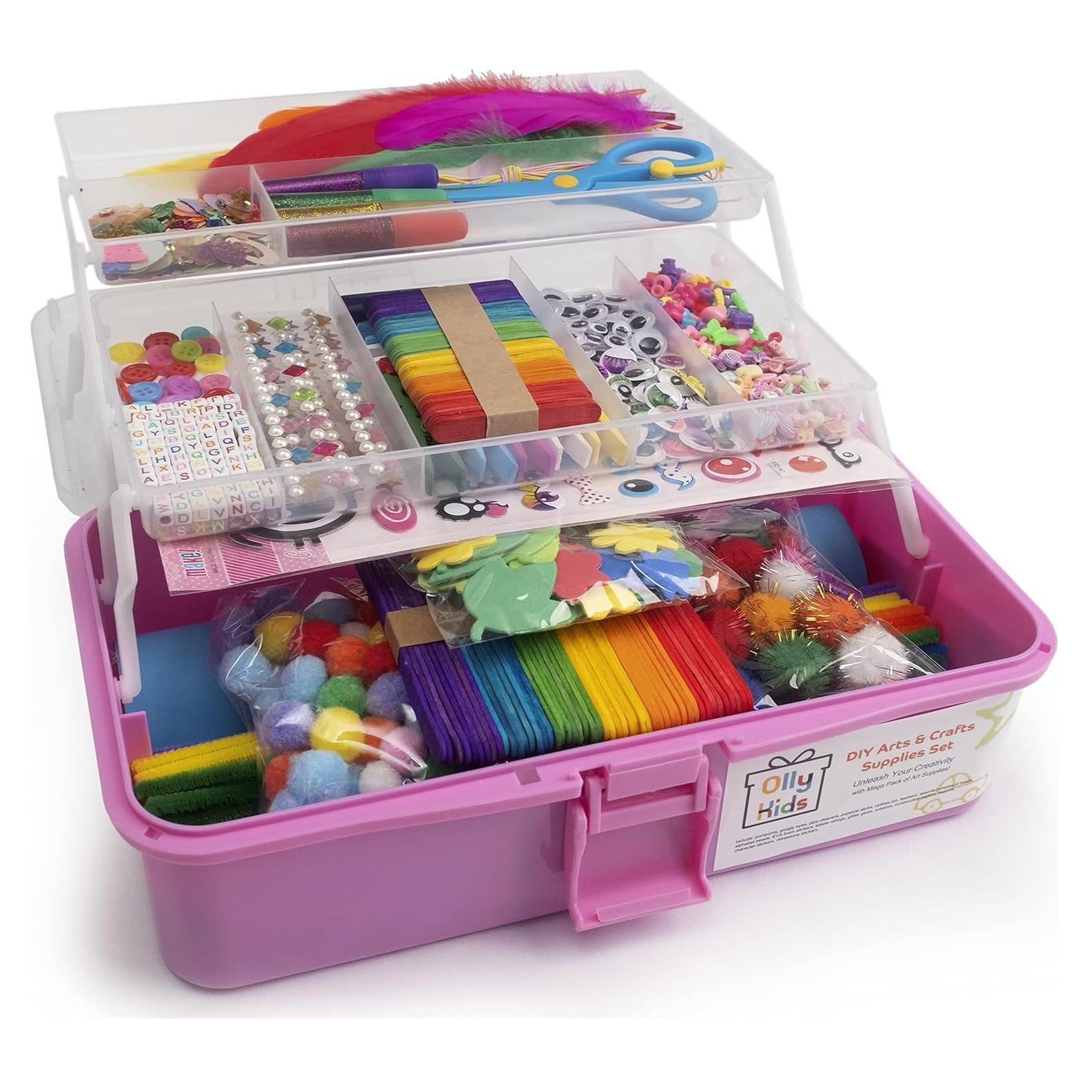 Caja de Manualidades Olly Kids Rosa 3 Capas 1077 Piezas