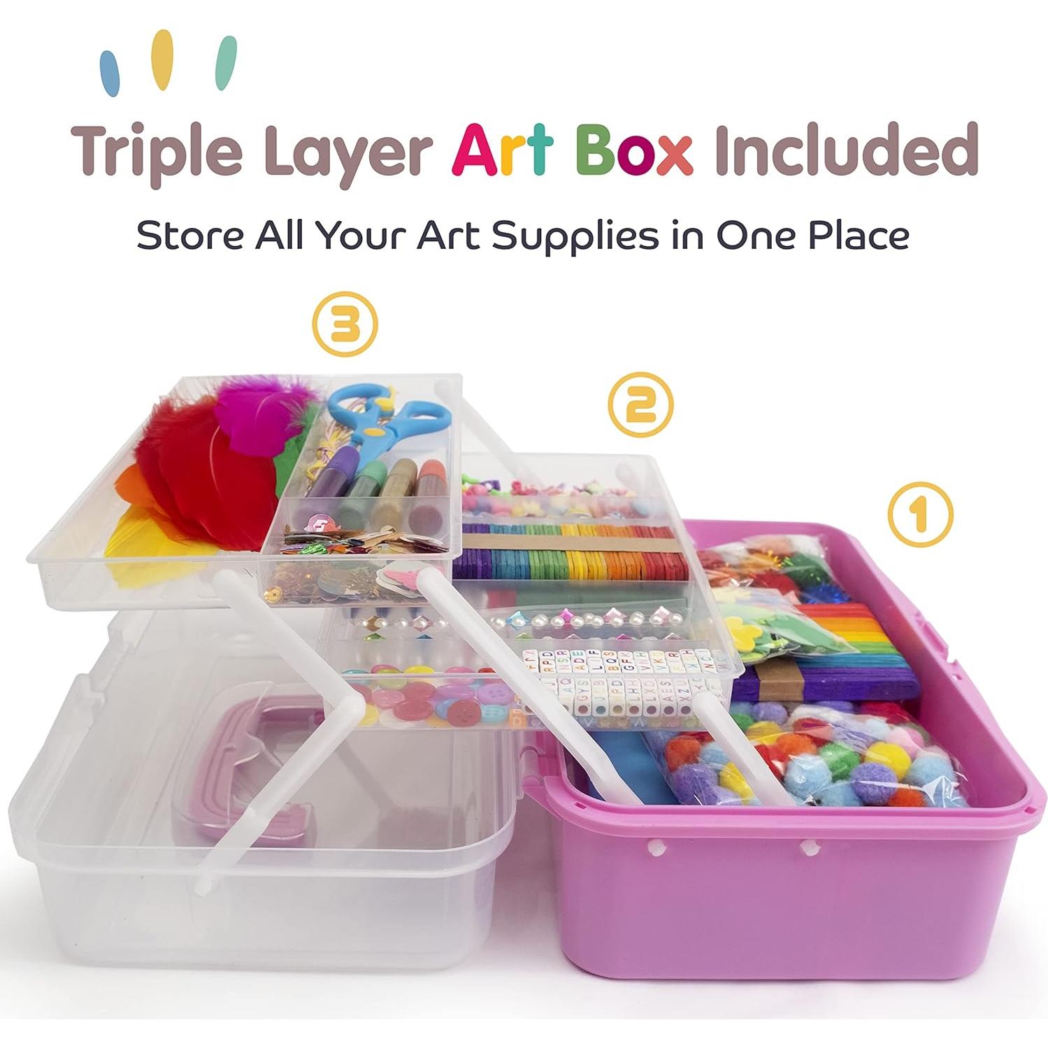 Caja de Manualidades Olly Kids Rosa 3 Capas 1077 Piezas