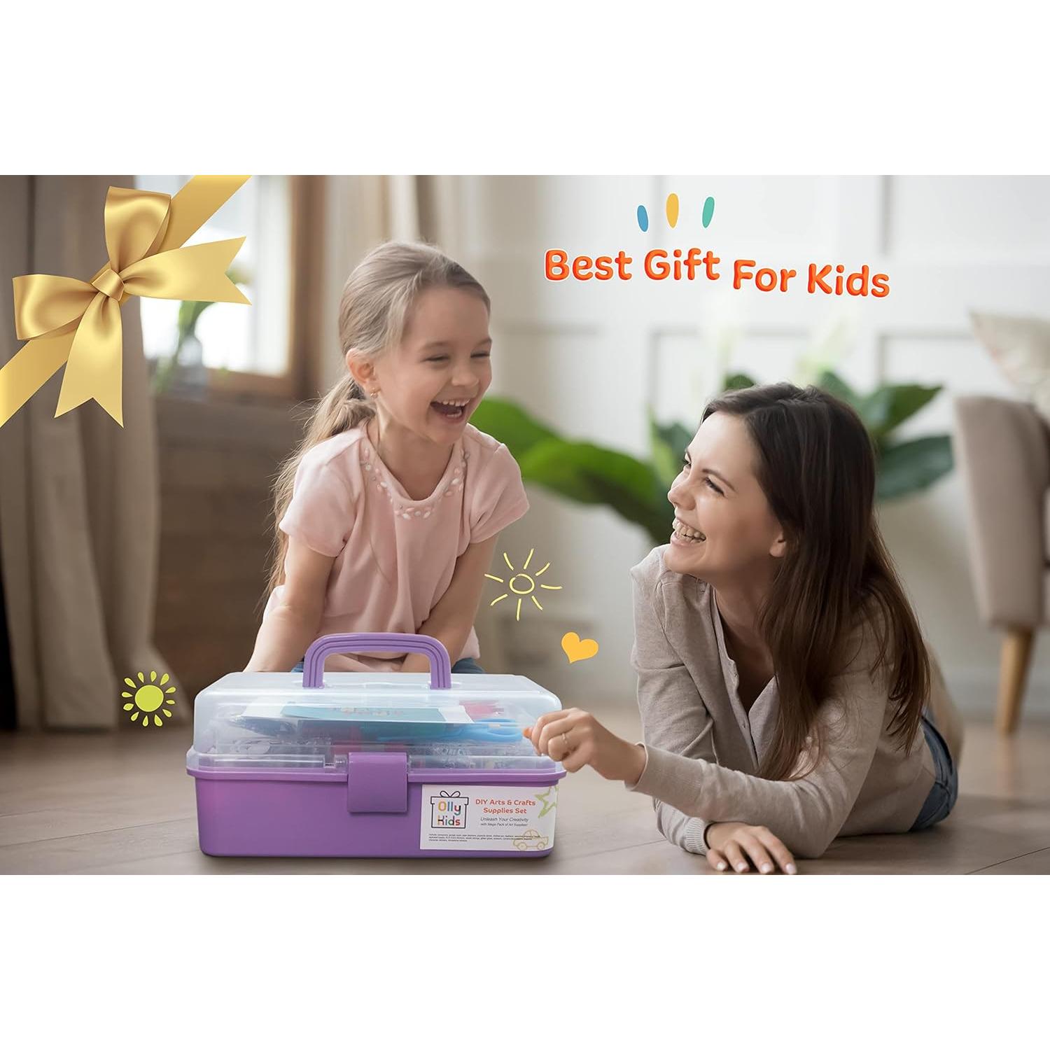 Caja de Manualidades Olly Kids Rosa 3 Capas 1077 Piezas