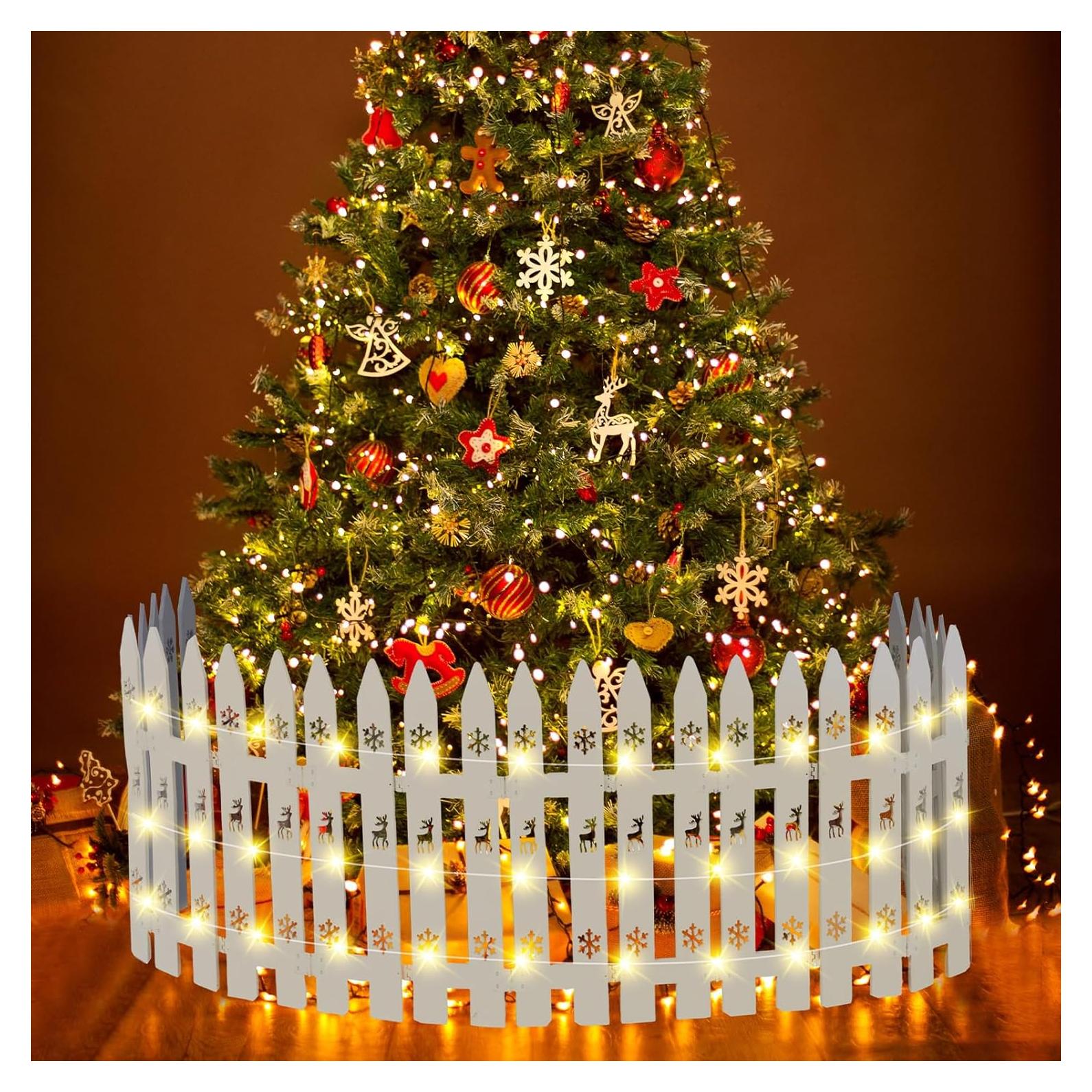 Cerca de Madera para Árbol de Navidad Sasylvia 3.35 m con Luces LED