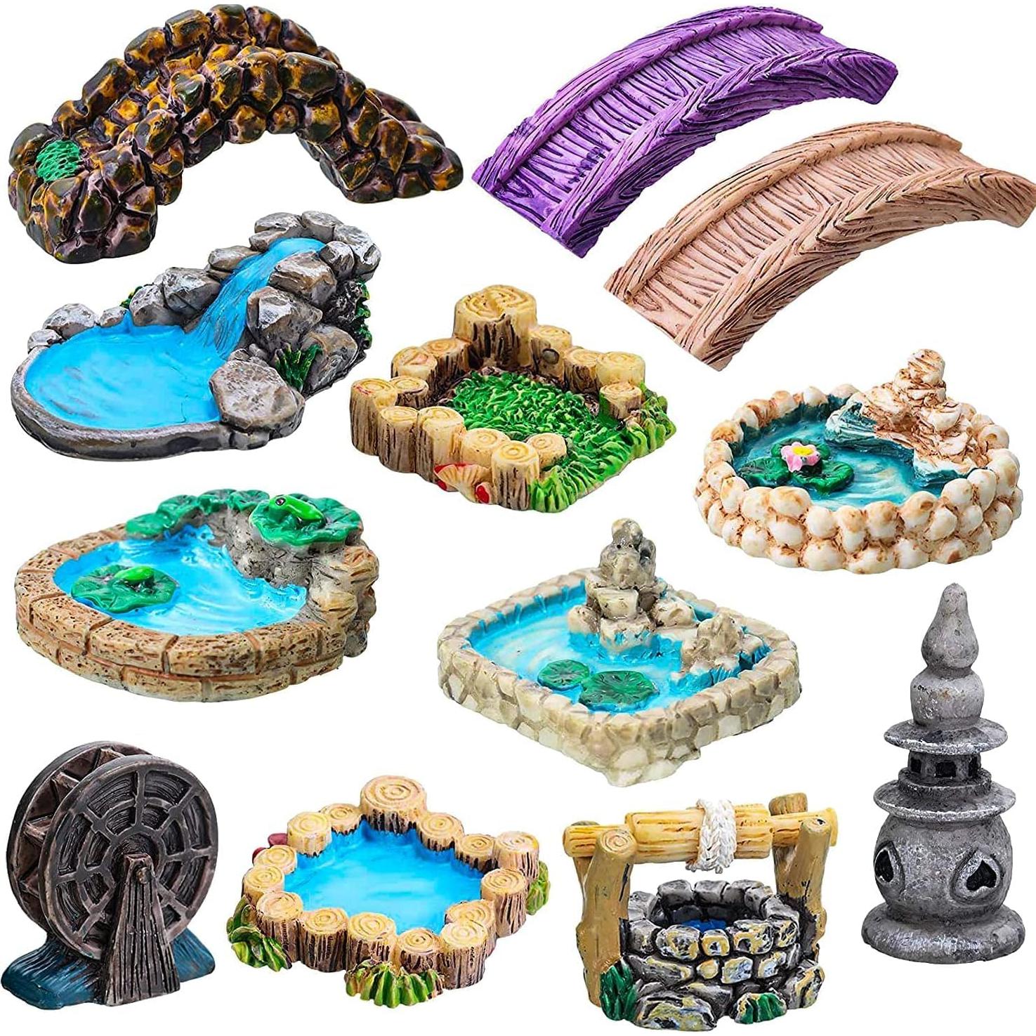 Puente de Tablones Miniatura Jardín de Hadas Resina Marrón