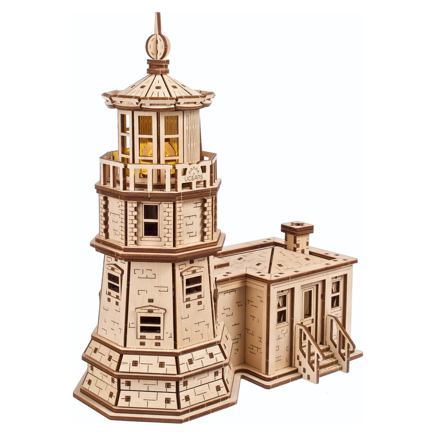 Rompecabezas 3D UGEARS Faro Split Rock con Luz LED - 295 Pcs