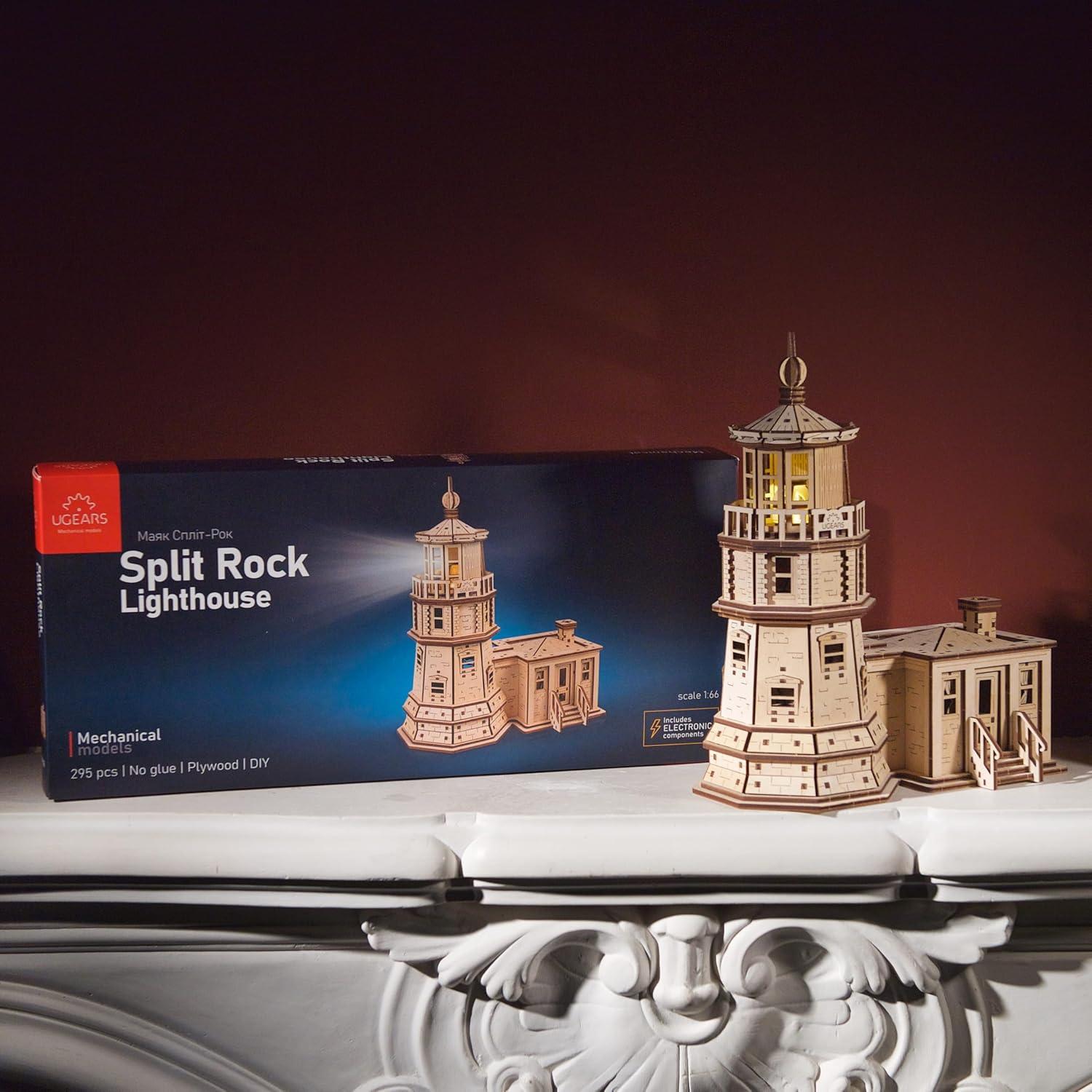 Rompecabezas 3D UGEARS Faro Split Rock con Luz LED - 295 Pcs