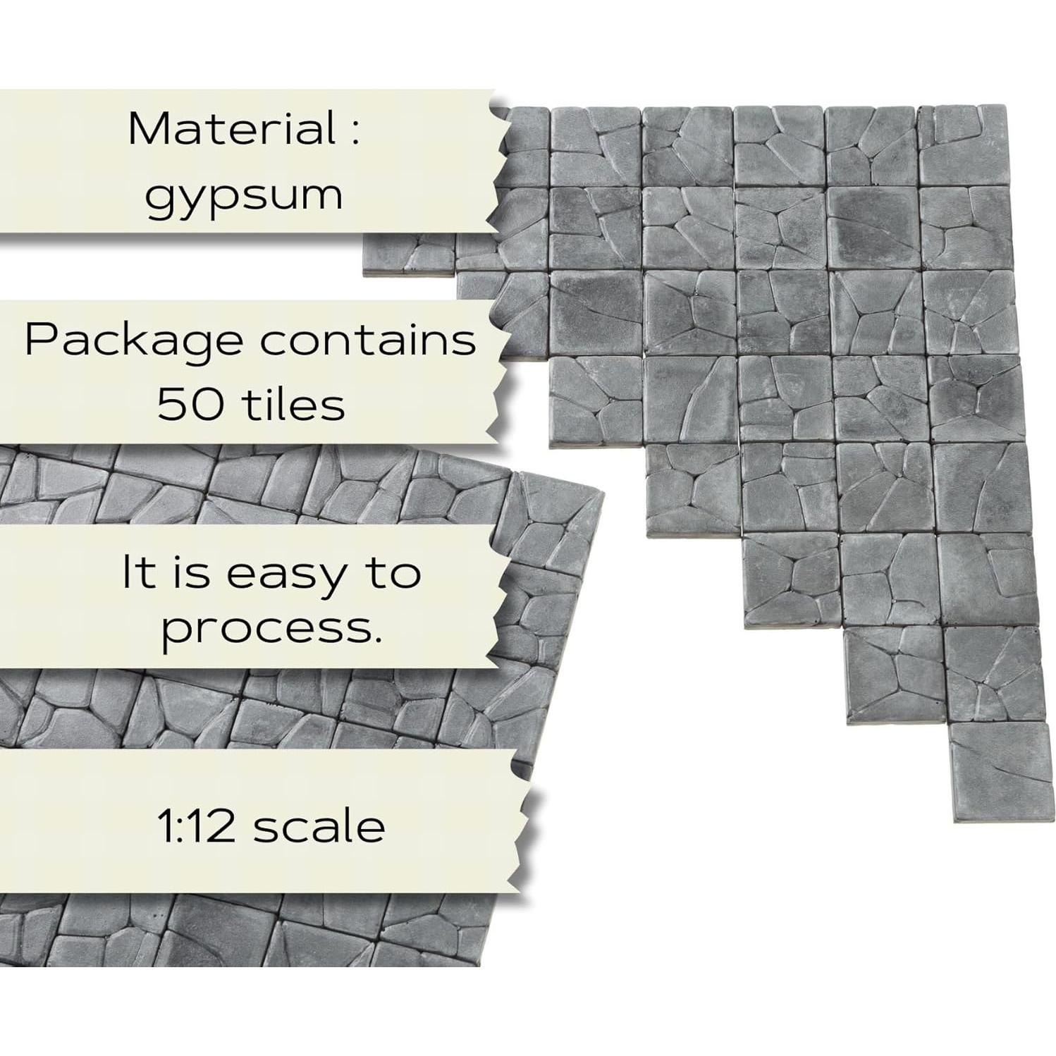 Pavimento Miniatura REDUCIO! 50 Azulejos Piedra Gris 1:12