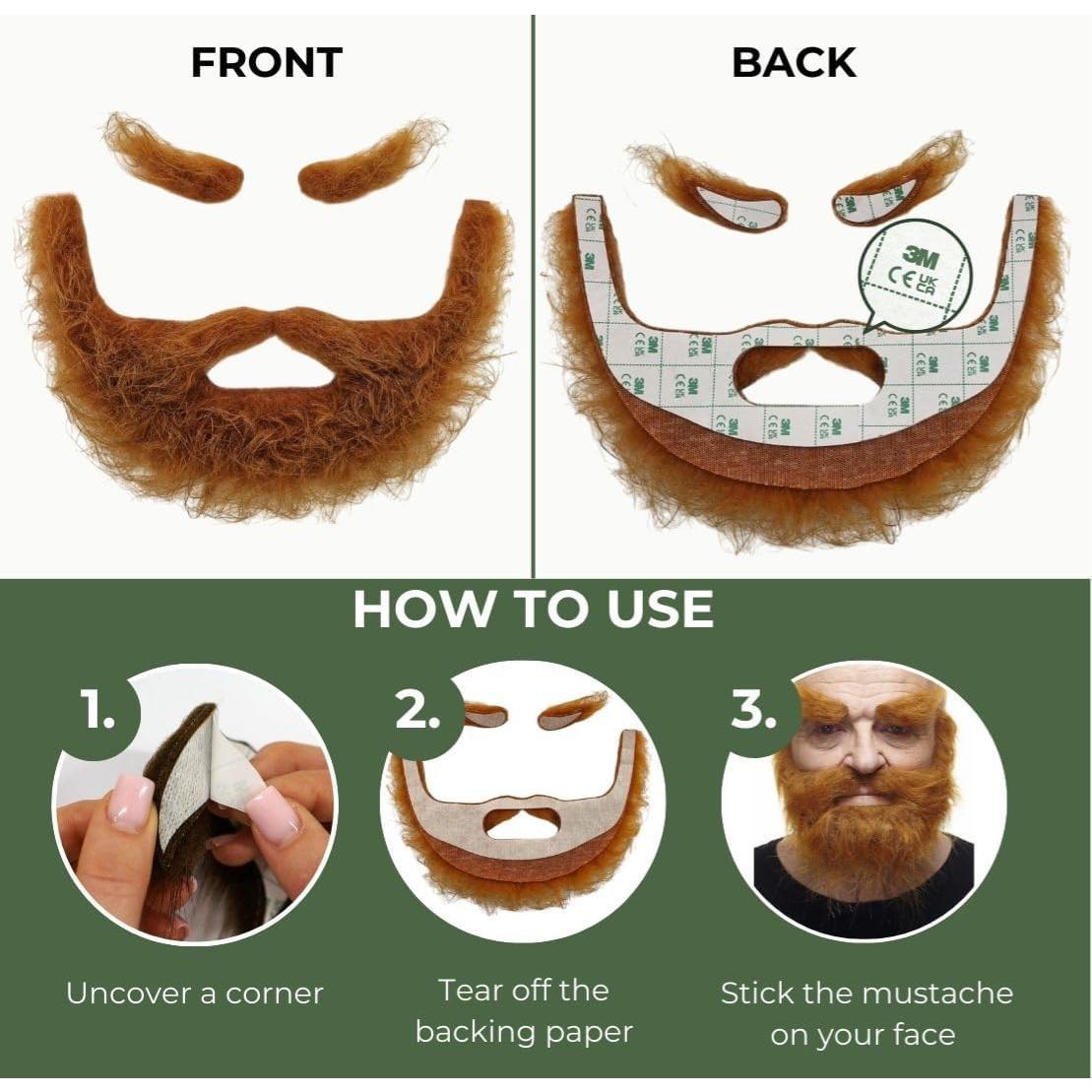Bigote Autoadhesivo Realista Bigotes Jengibre 40x24cm