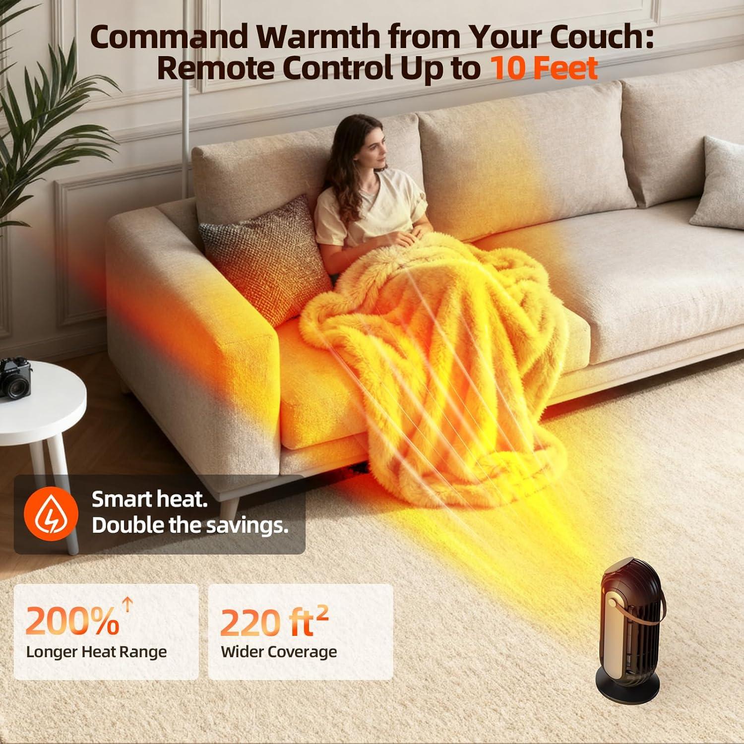 Calentador Eléctrico Gyrivav 1500W Portátil con Control Remoto