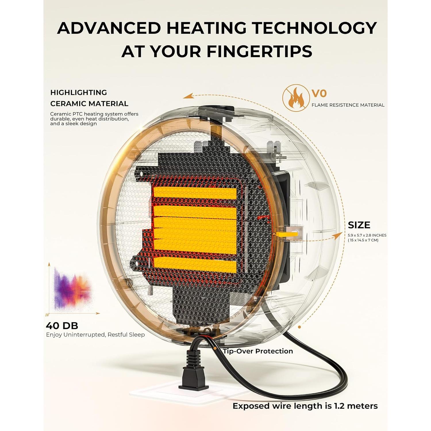 Calentador Eléctrico Portátil TUNISE Q21 Cerámica PTC 0.53kg