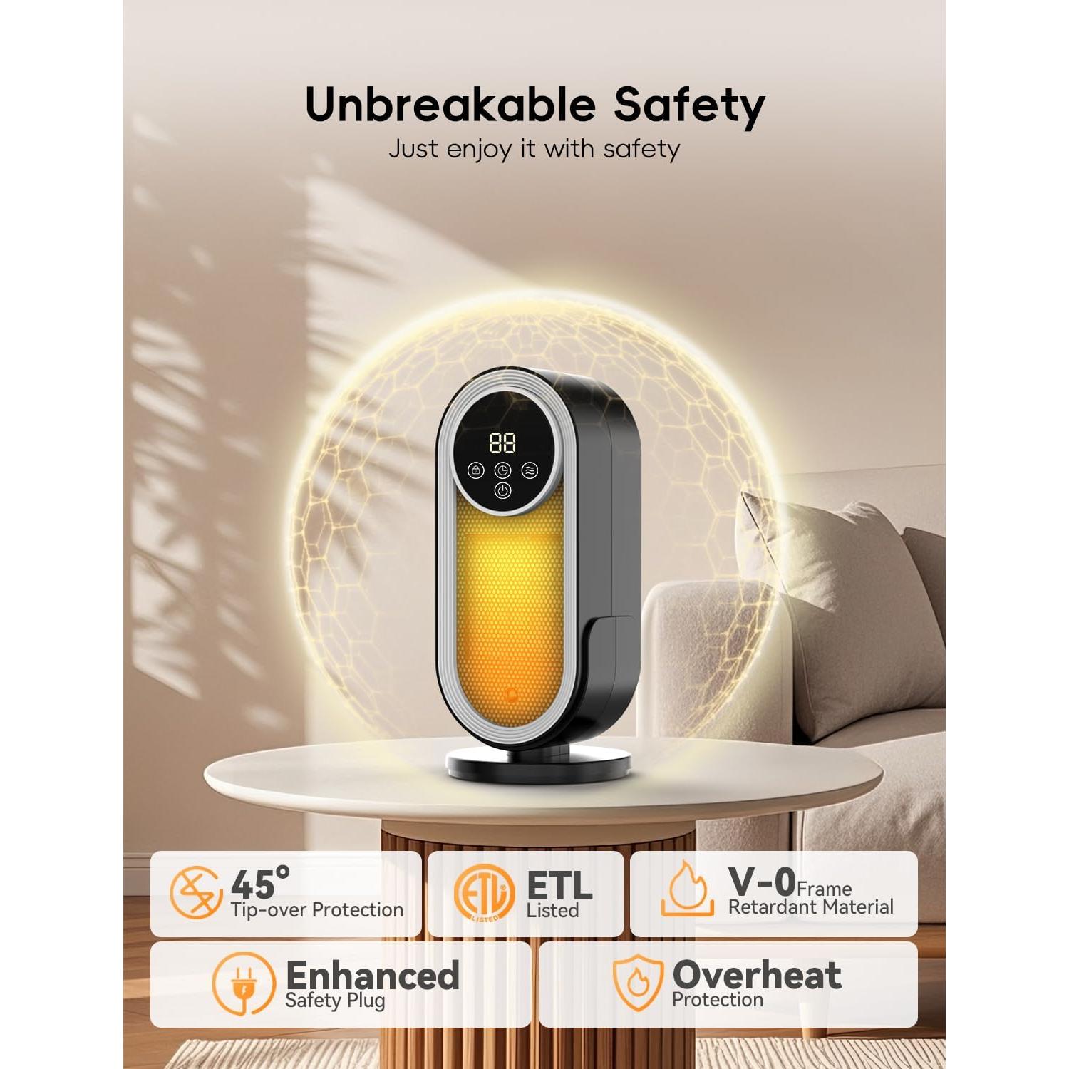 Calentador Eléctrico CCGIRU 1500W PTC Portátil con Control Remoto