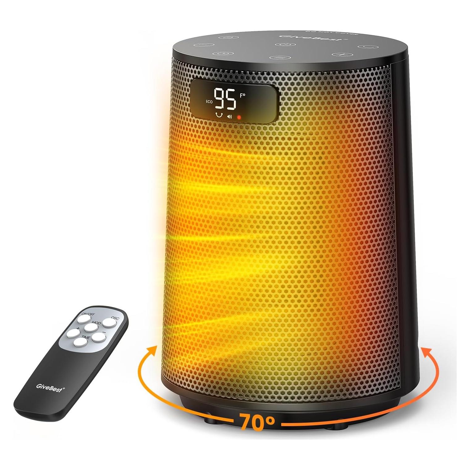 Calentador Eléctrico Portátil GiveBest PTC 1500W Oscilante 70°