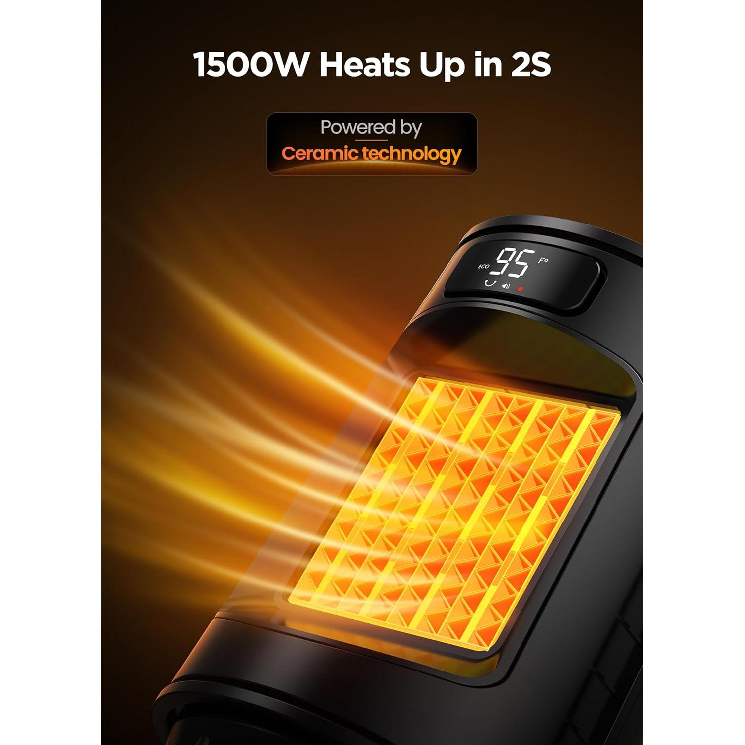 Calentador Eléctrico Portátil GiveBest PTC 1500W Oscilante 70°