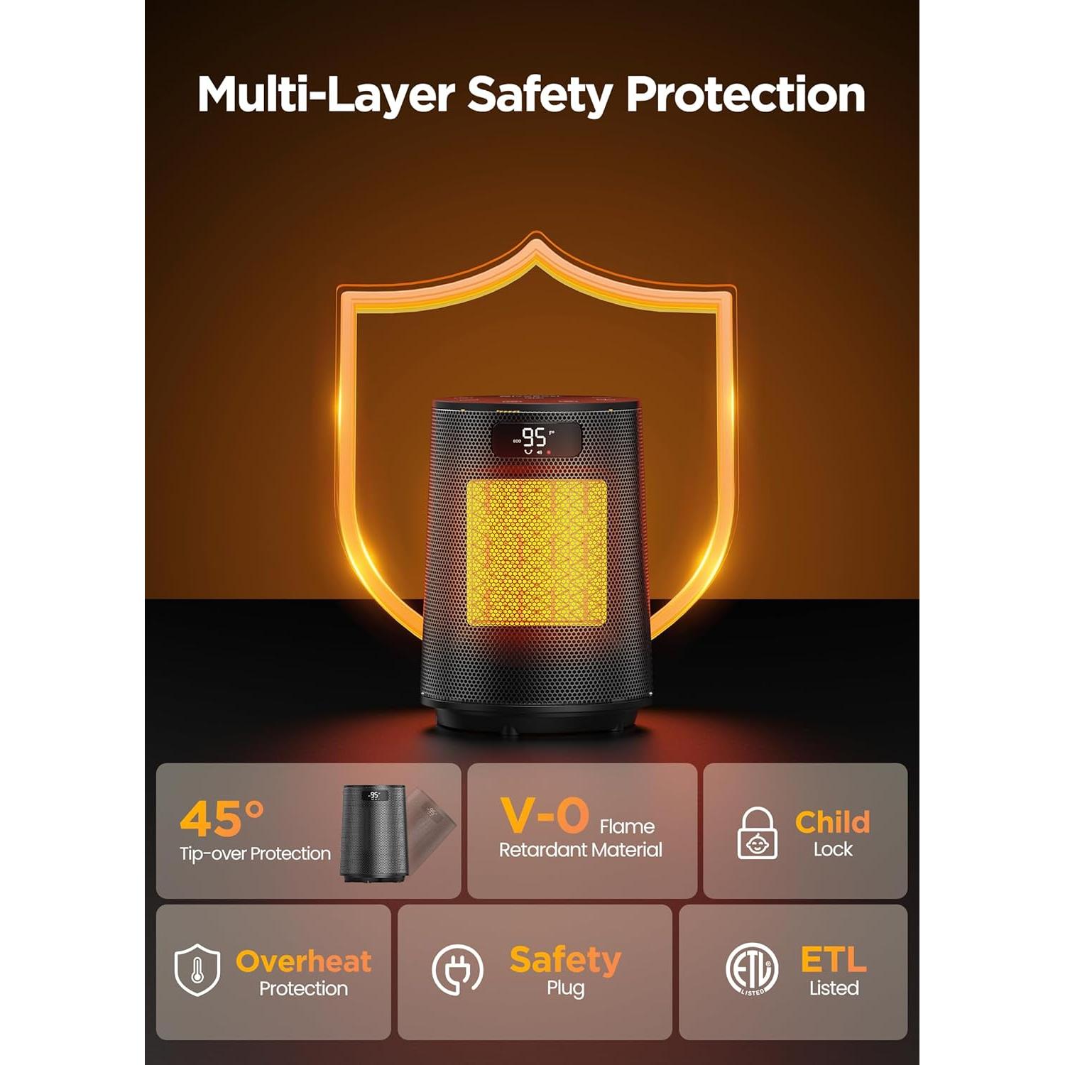 Calentador Eléctrico Portátil GiveBest PTC 1500W Oscilante 70°