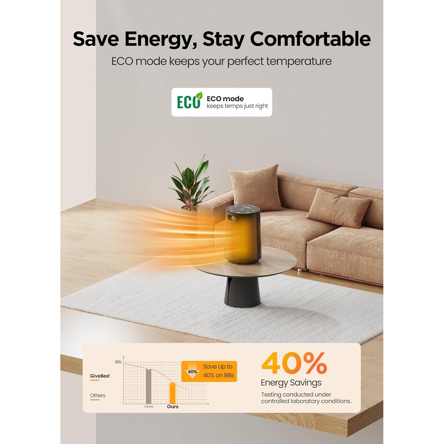 Calentador Eléctrico Portátil GiveBest PTC 1500W Oscilante 70°