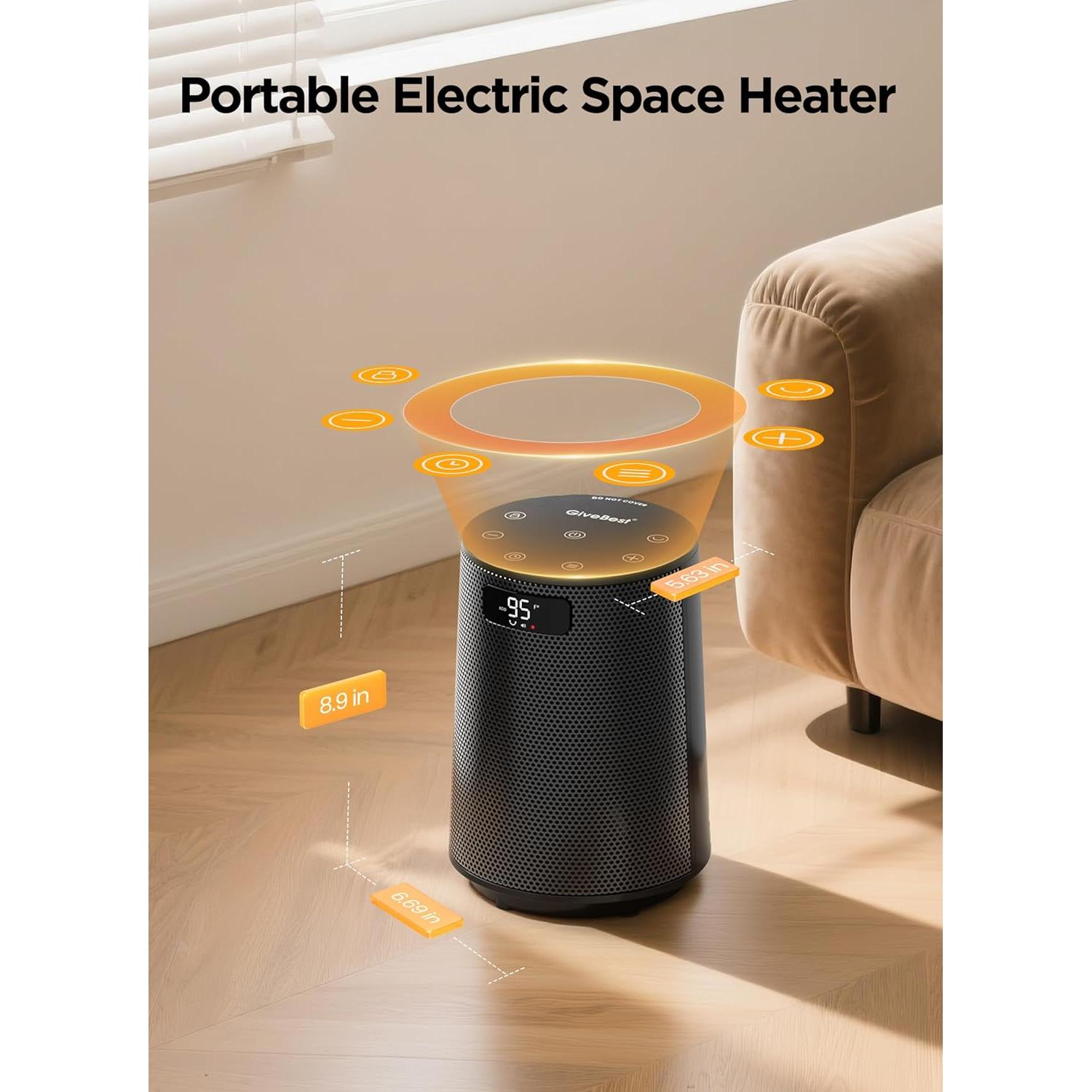 Calentador Eléctrico Portátil GiveBest PTC 1500W Oscilante 70°