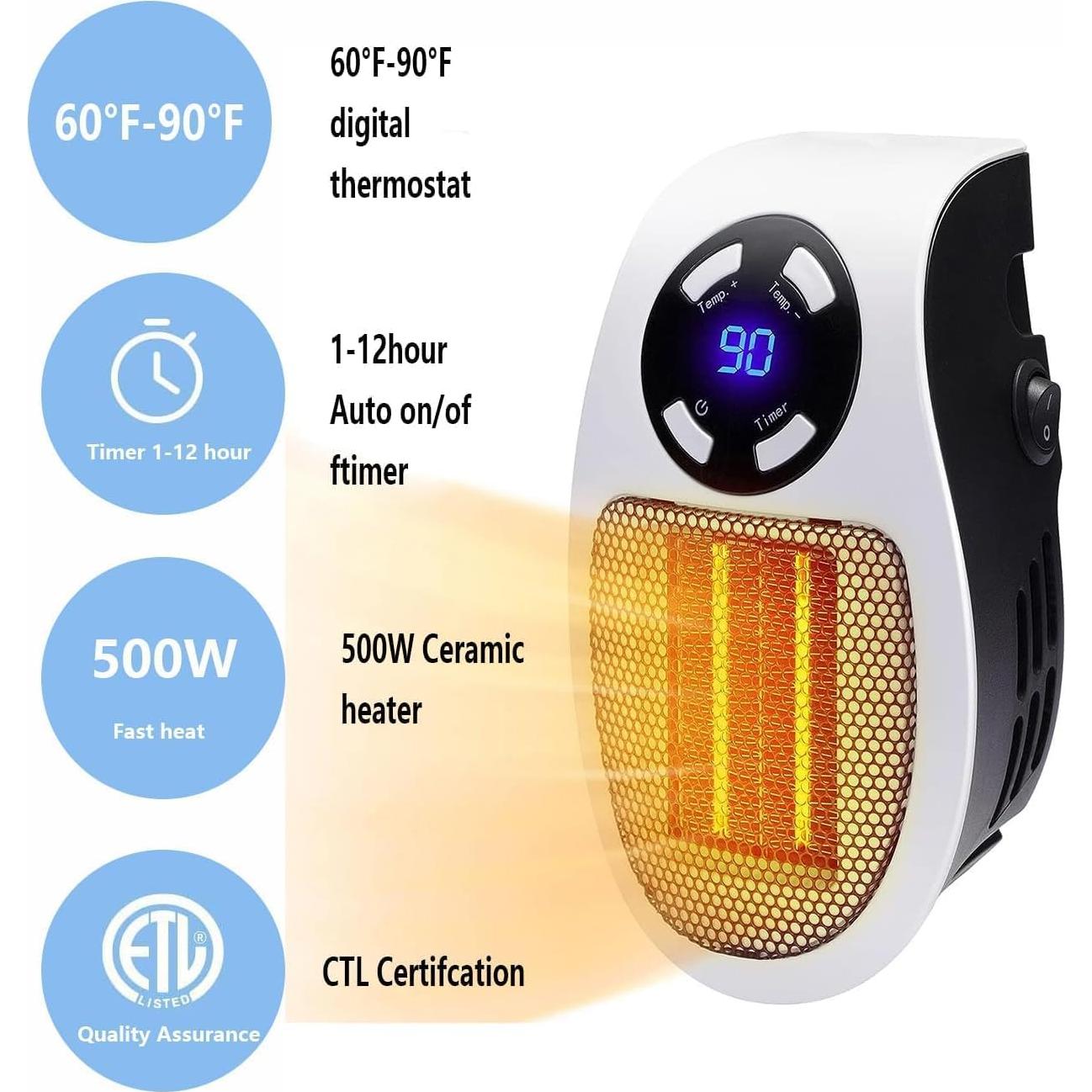 Calefactor Eléctrico Upwsma 450W Compacto con Termostato