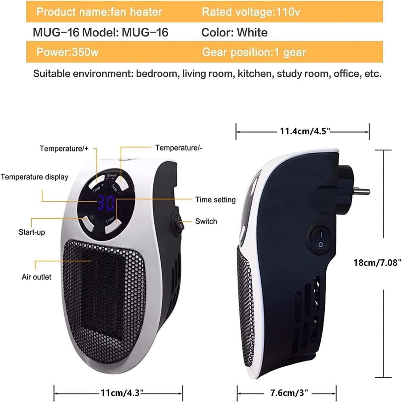 Calefactor Eléctrico Upwsma 450W Compacto con Termostato