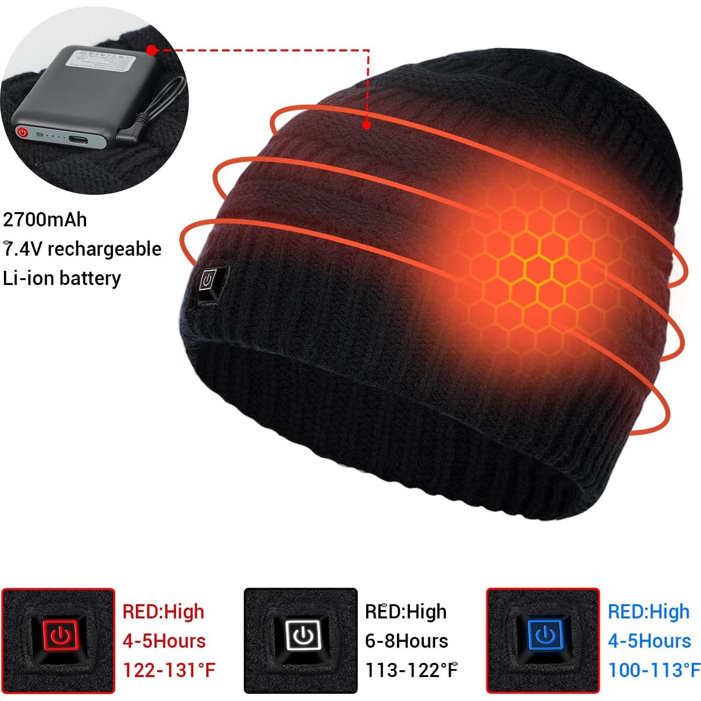 Gorro Térmico Amoskey Eléctrico Recargable Negro 2700mAh