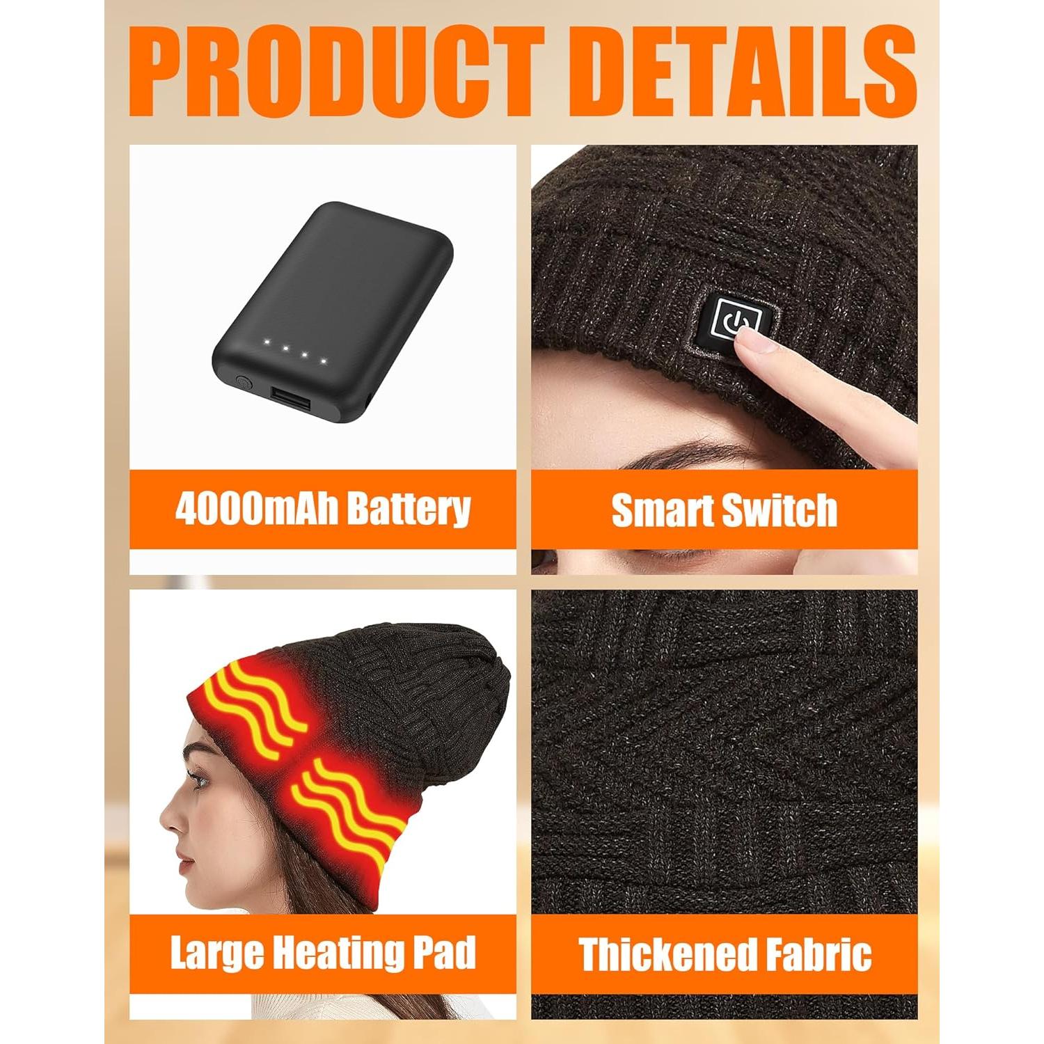 Gorro y Bufanda Calentados Unisex 4000mAh 3 Niveles Temperatura