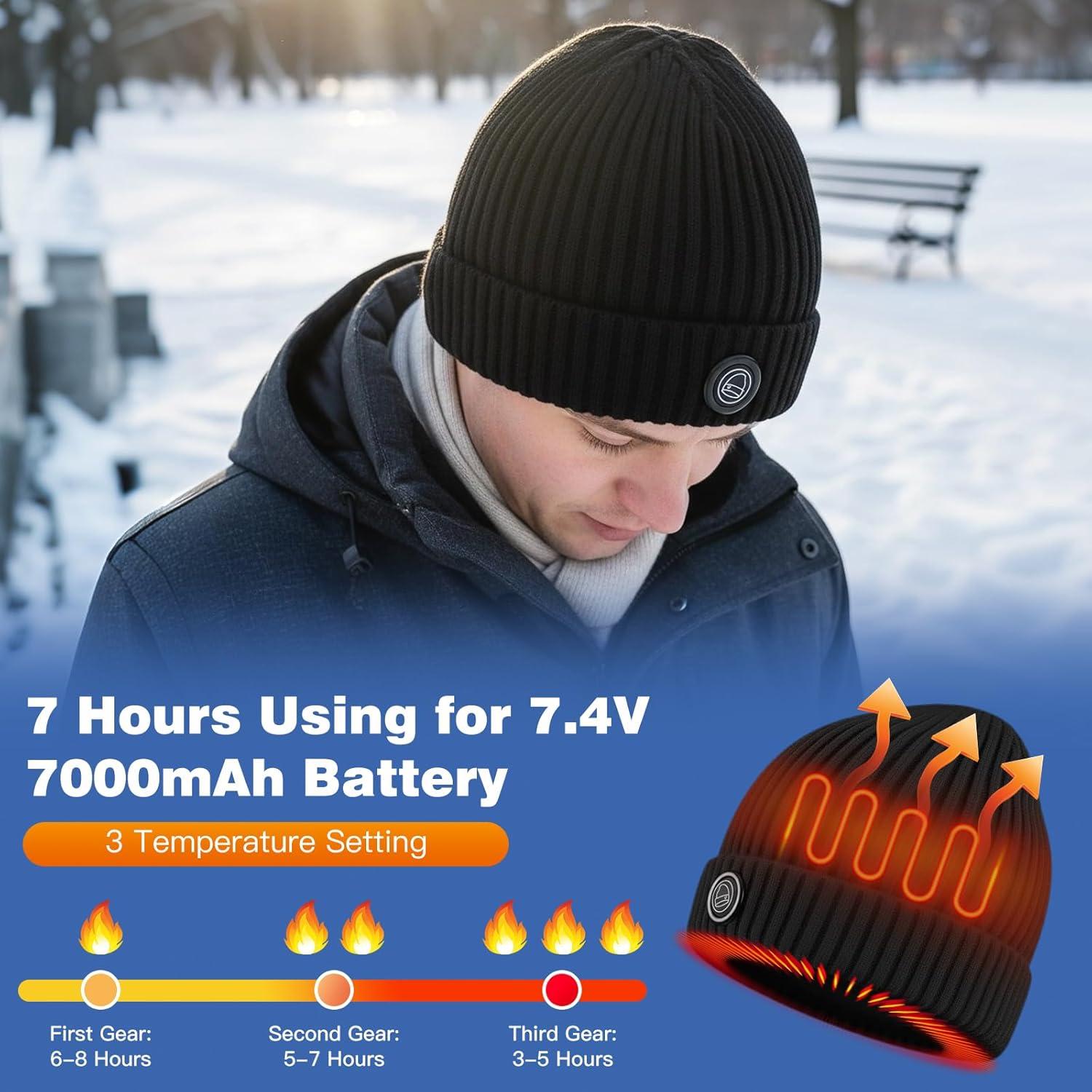 Gorro Calentado Unisex 7.4V 7000mAh para Invierno