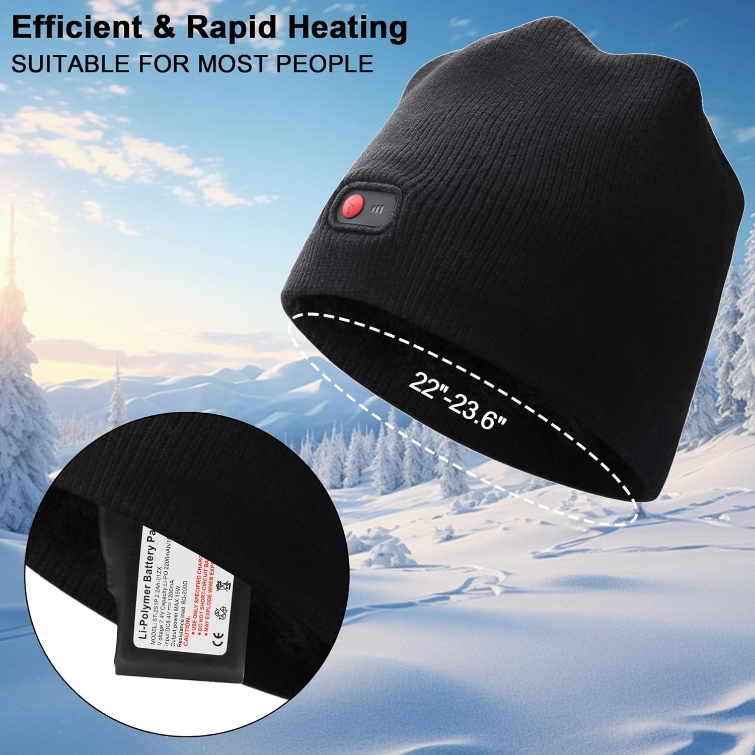 Gorro Calentado QILOVE 7.4V Unisex Negro - Invierno