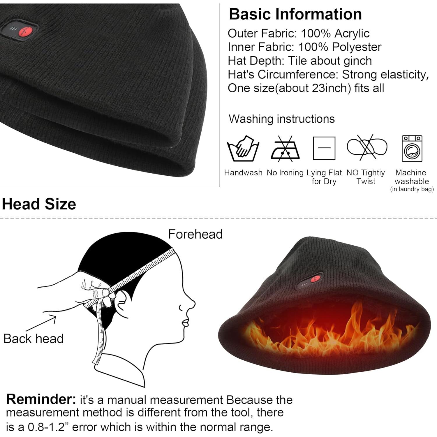 Gorro Calentado QILOVE 7.4V Unisex Negro - Invierno