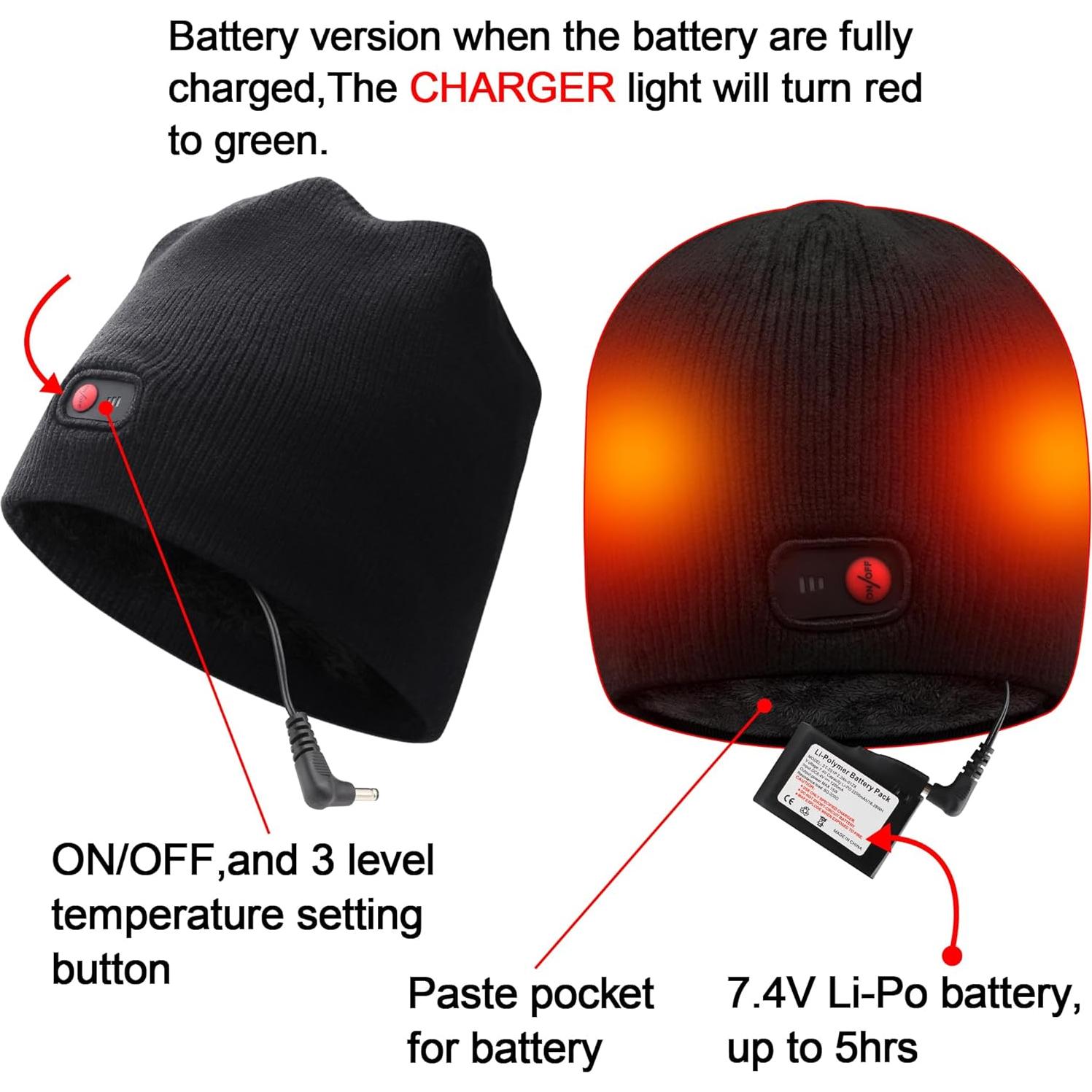 Gorro Calentado QILOVE 7.4V Unisex Negro - Invierno