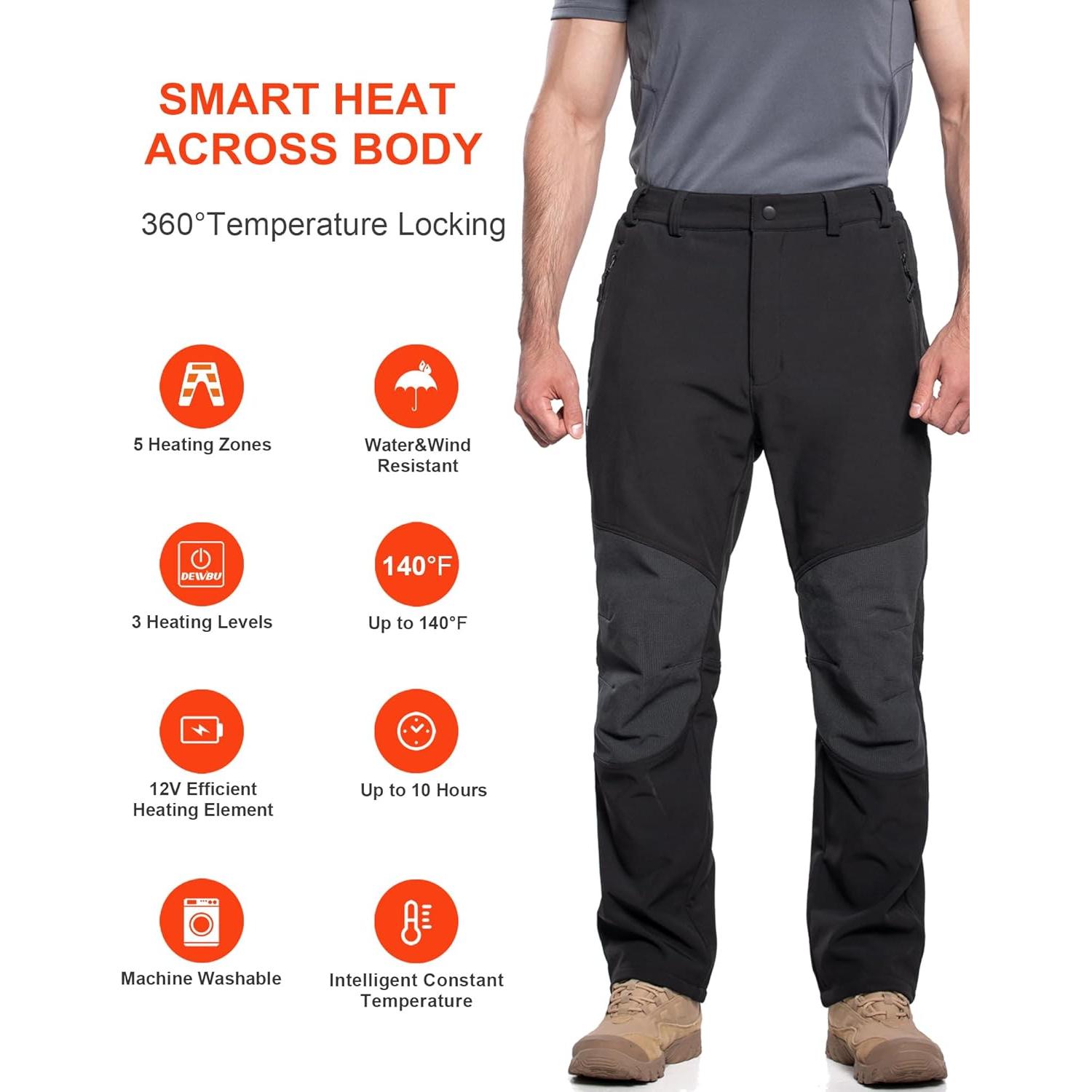 Pantalones Calentados DEWBU para Hombre 12V Softshell Negro