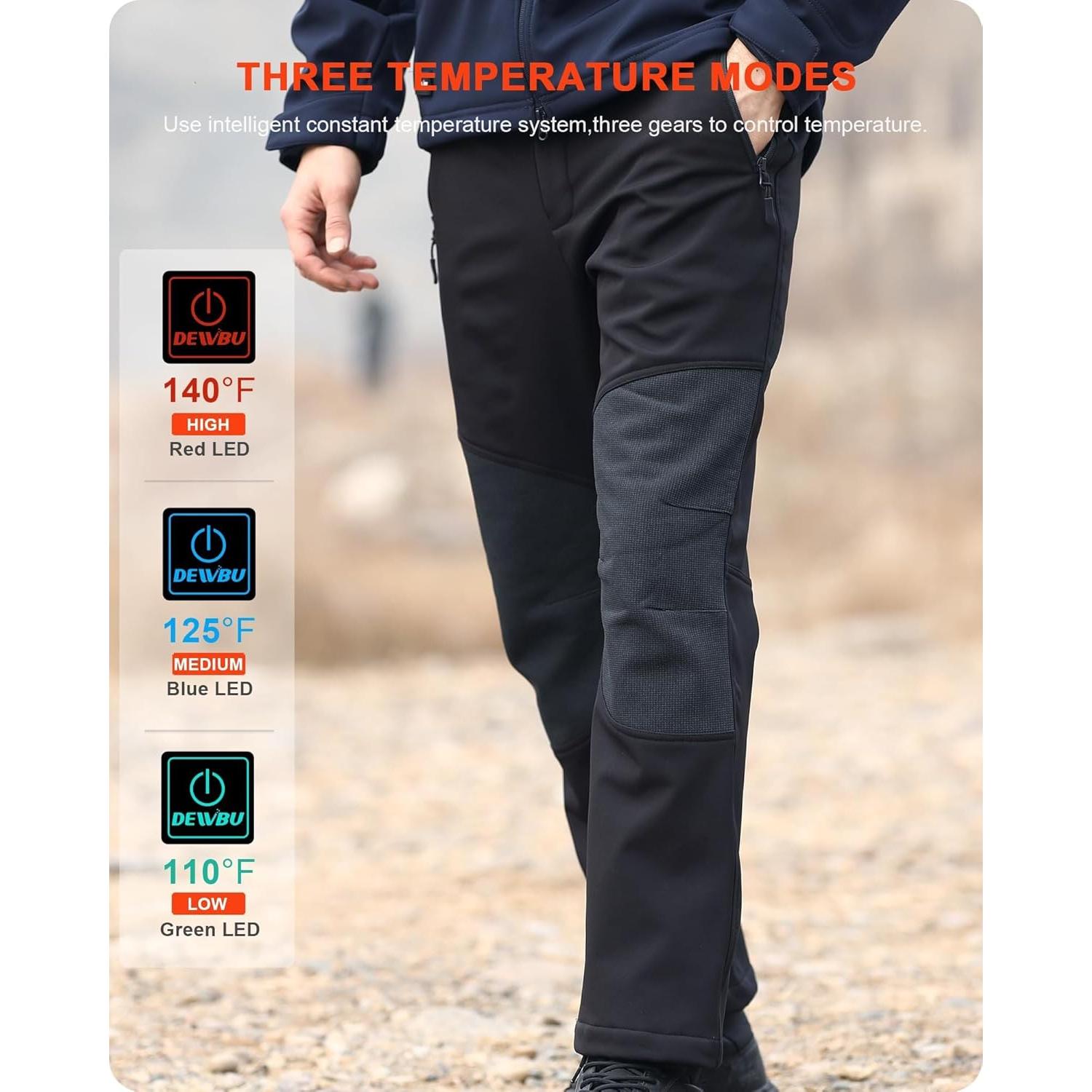 Pantalones Calentados DEWBU para Hombre 12V Softshell Negro