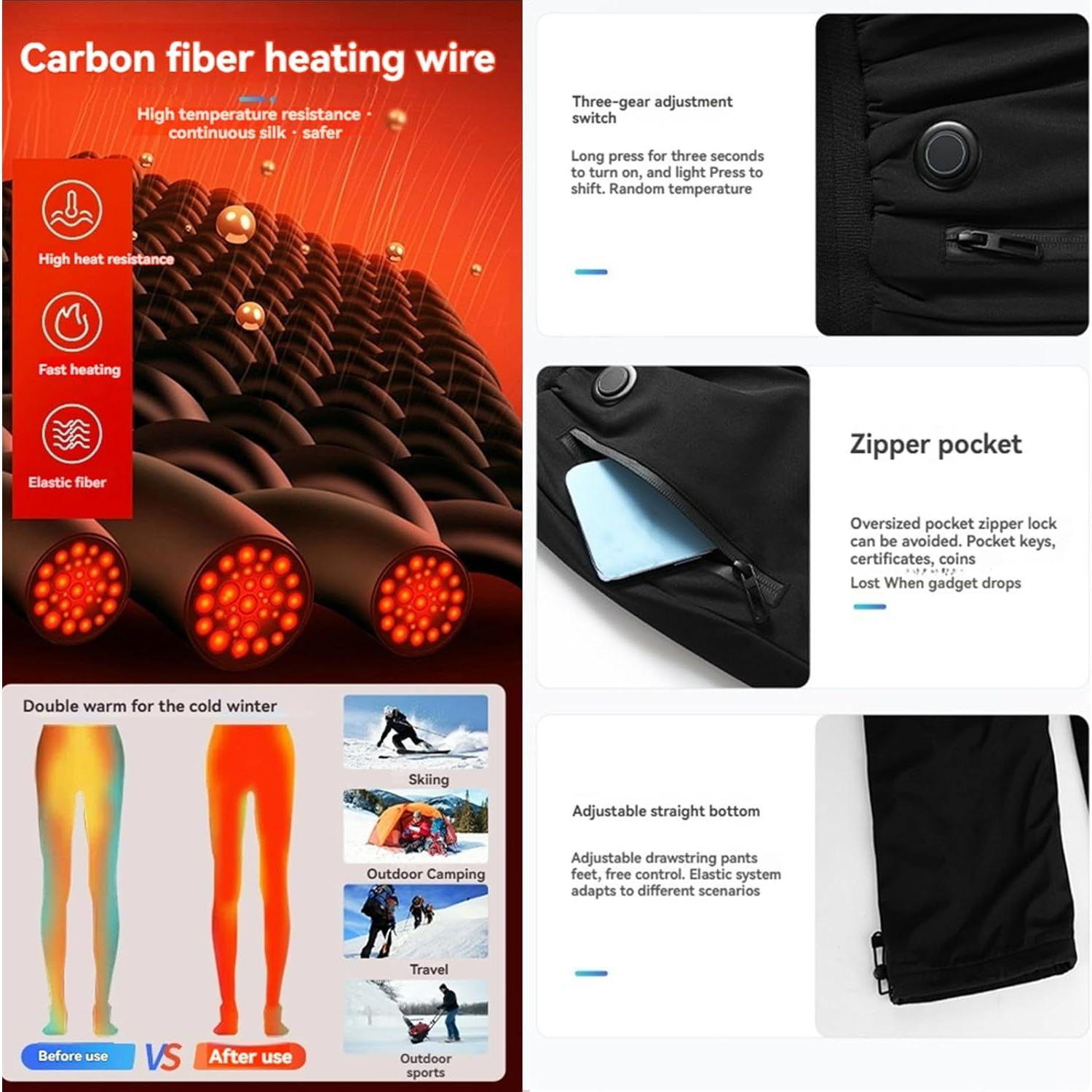 Pantalones Calentados Eléctricos XDFVC Térmicos Unisex Medianos
