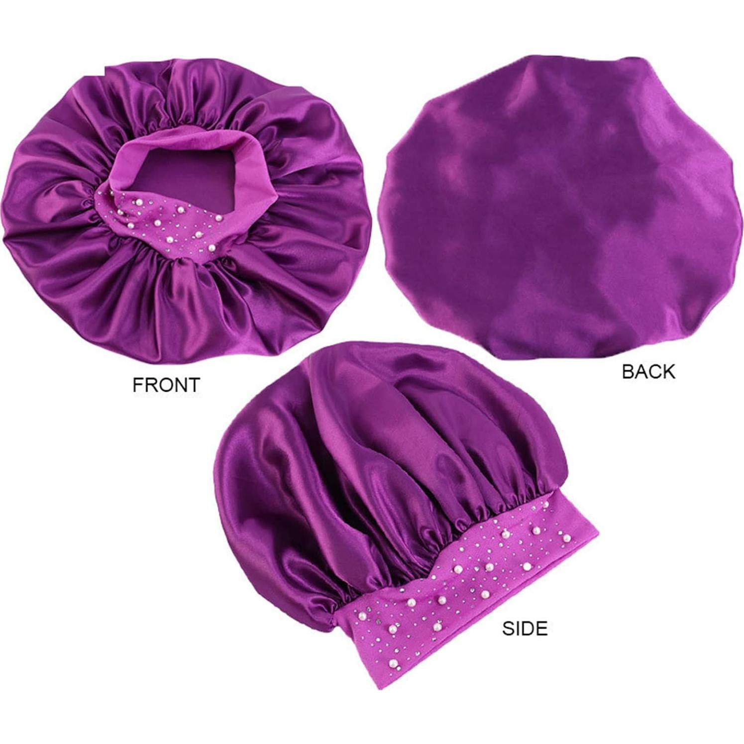 Gorro de Satén con Rhinestones Qianmome - 4 Piezas para Cuidado del Cabello